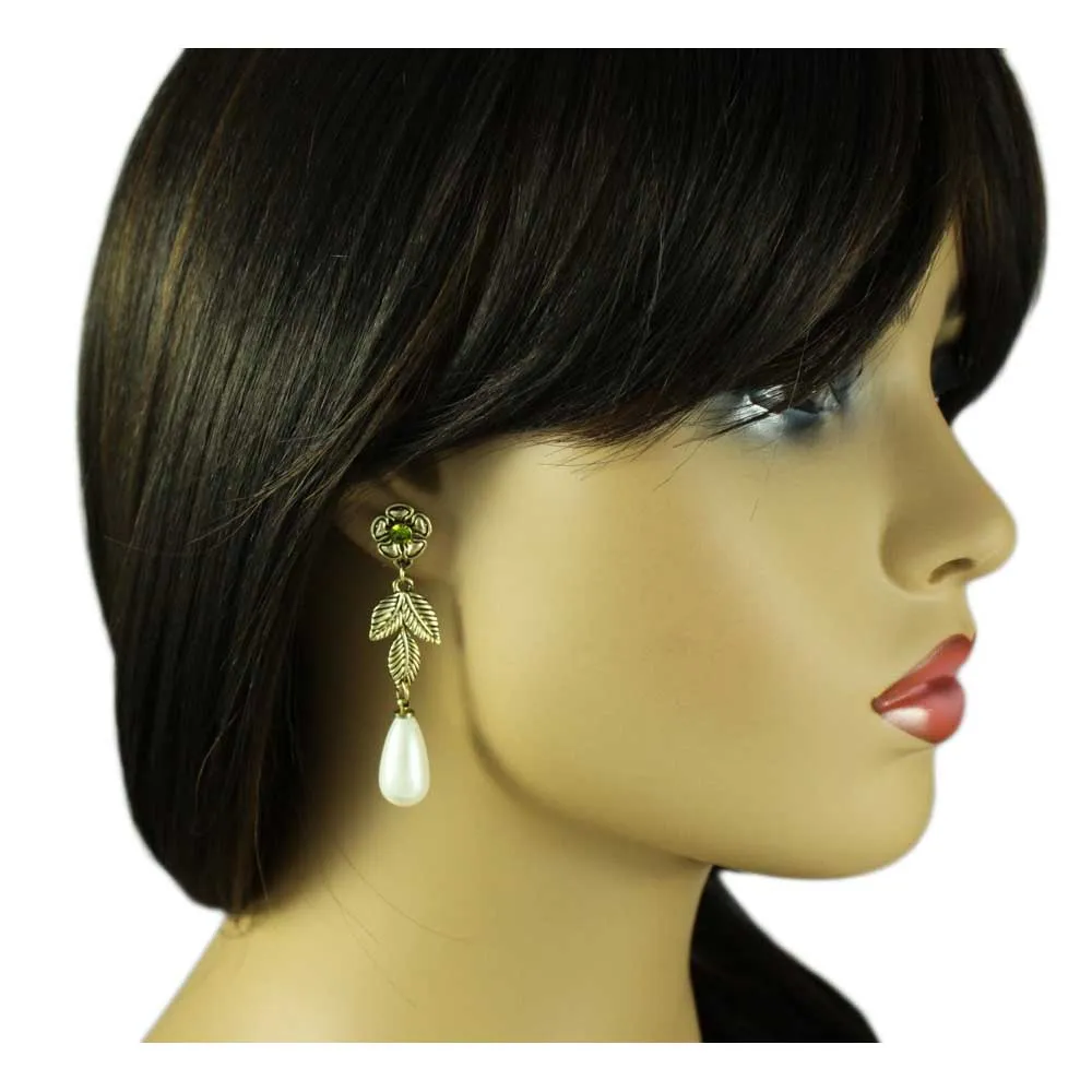 Gold Flower with Dangling White Pearl Pierced Earring - PNS403E