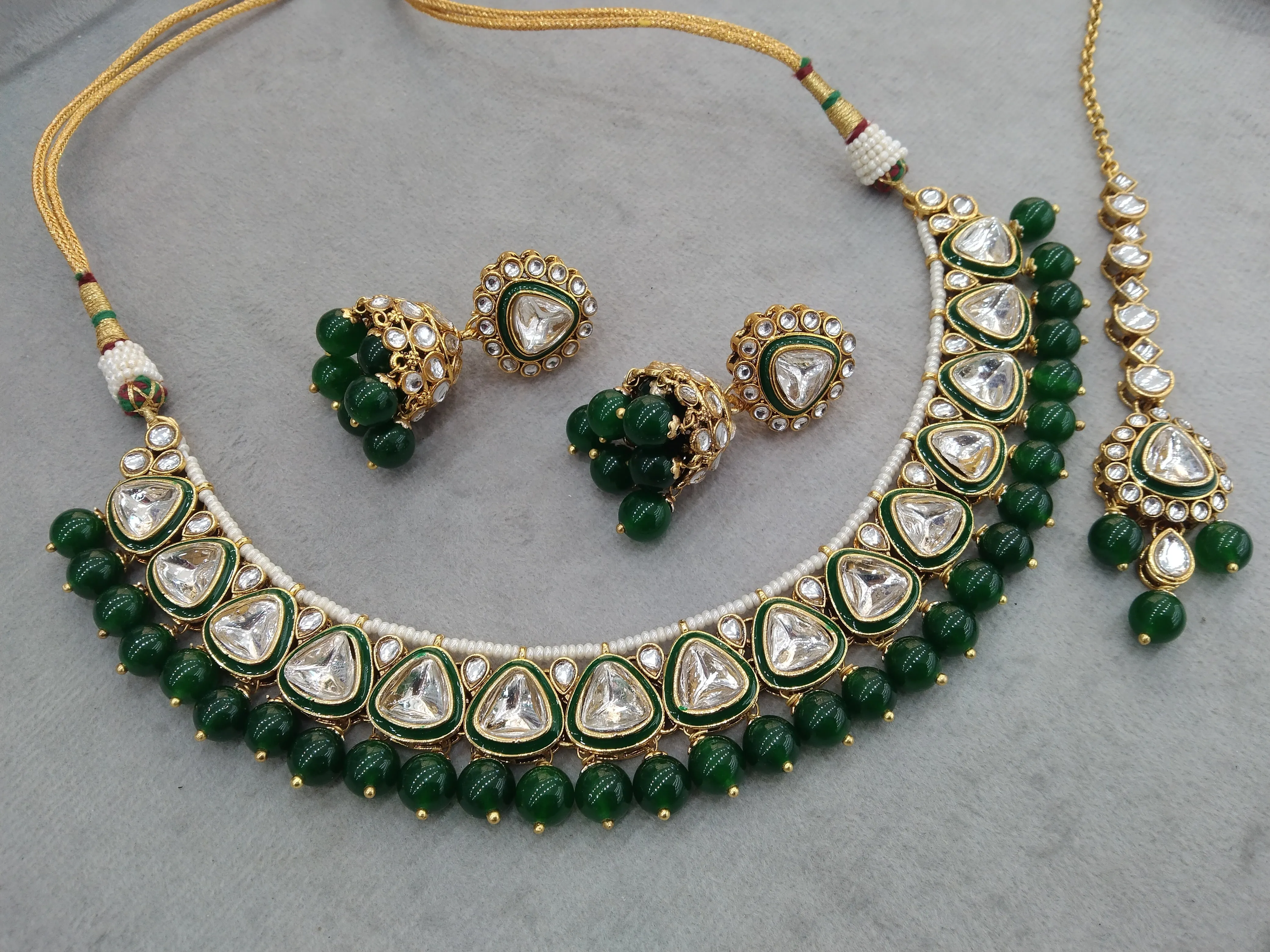 Gold green Kundan Necklace Jewellery  Set/ Gold kundan Indian jewellery kundan aely sets