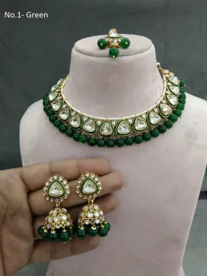 Gold green Kundan Necklace Jewellery  Set/ Gold kundan Indian jewellery kundan aely sets