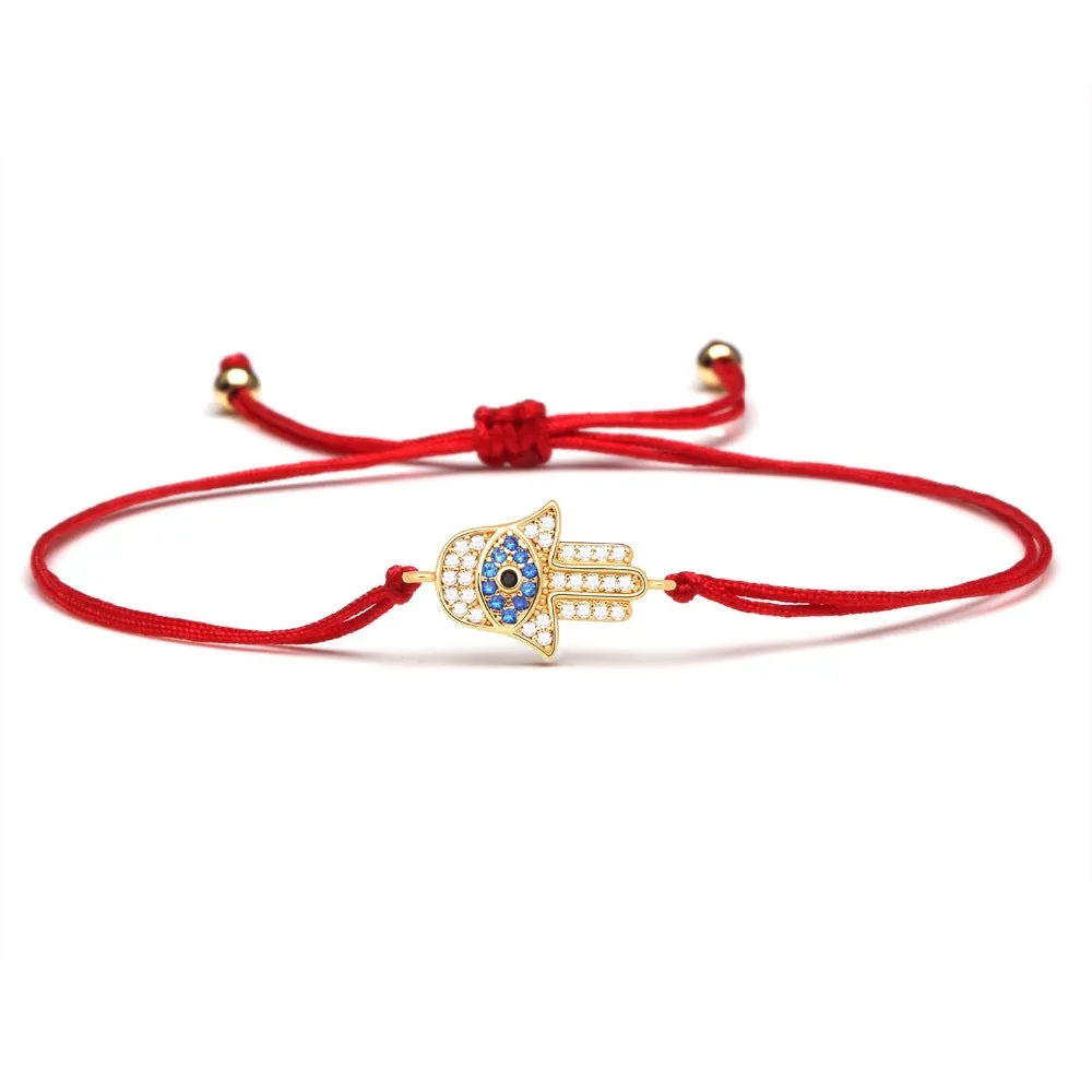 Gold Hamsa Evil Eye Red String Protection Bracelet