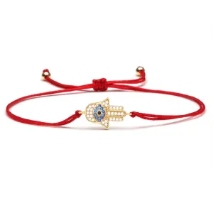 Gold Hamsa Evil Eye Red String Protection Bracelet