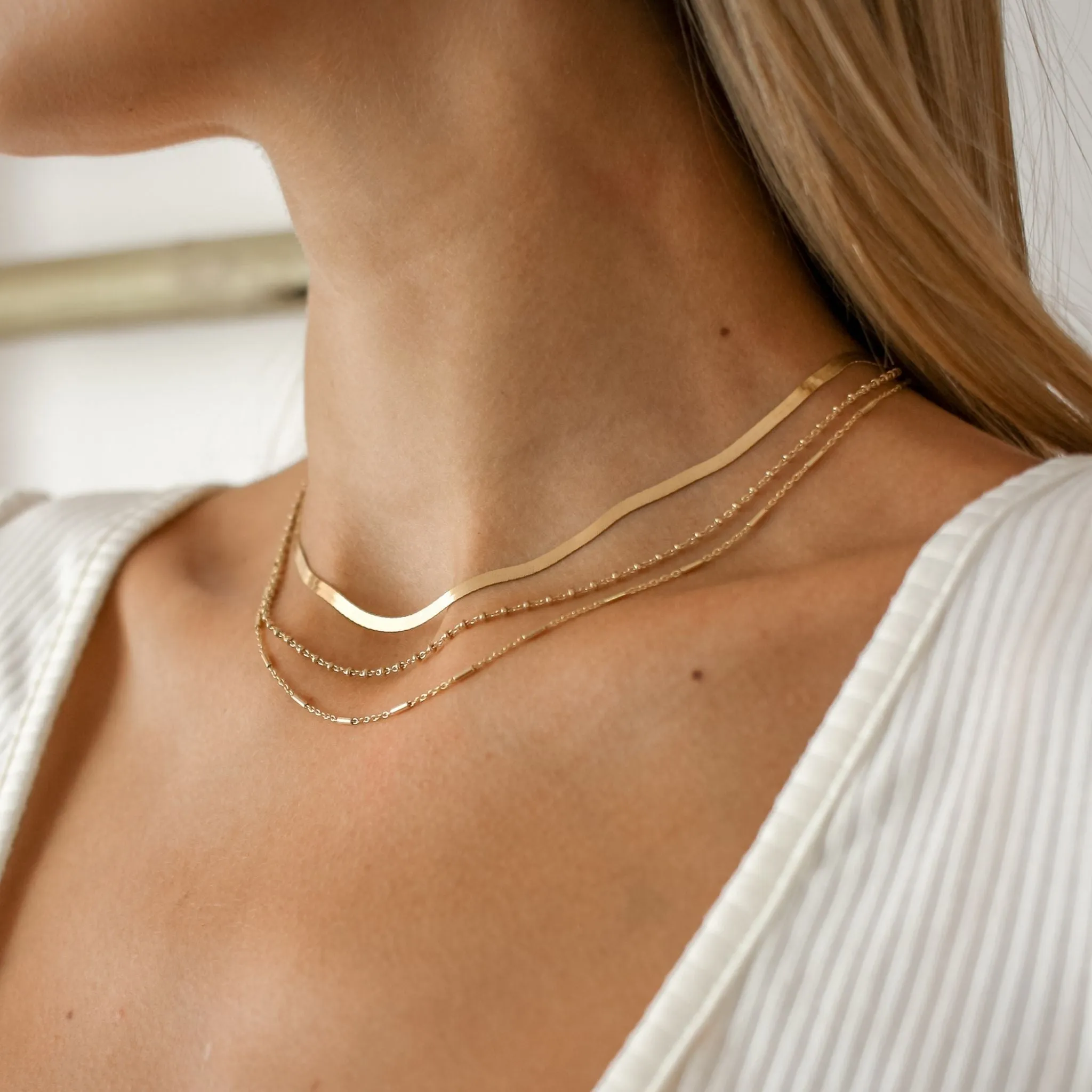 Gold Italian Waterproof Staggered Bar Necklace