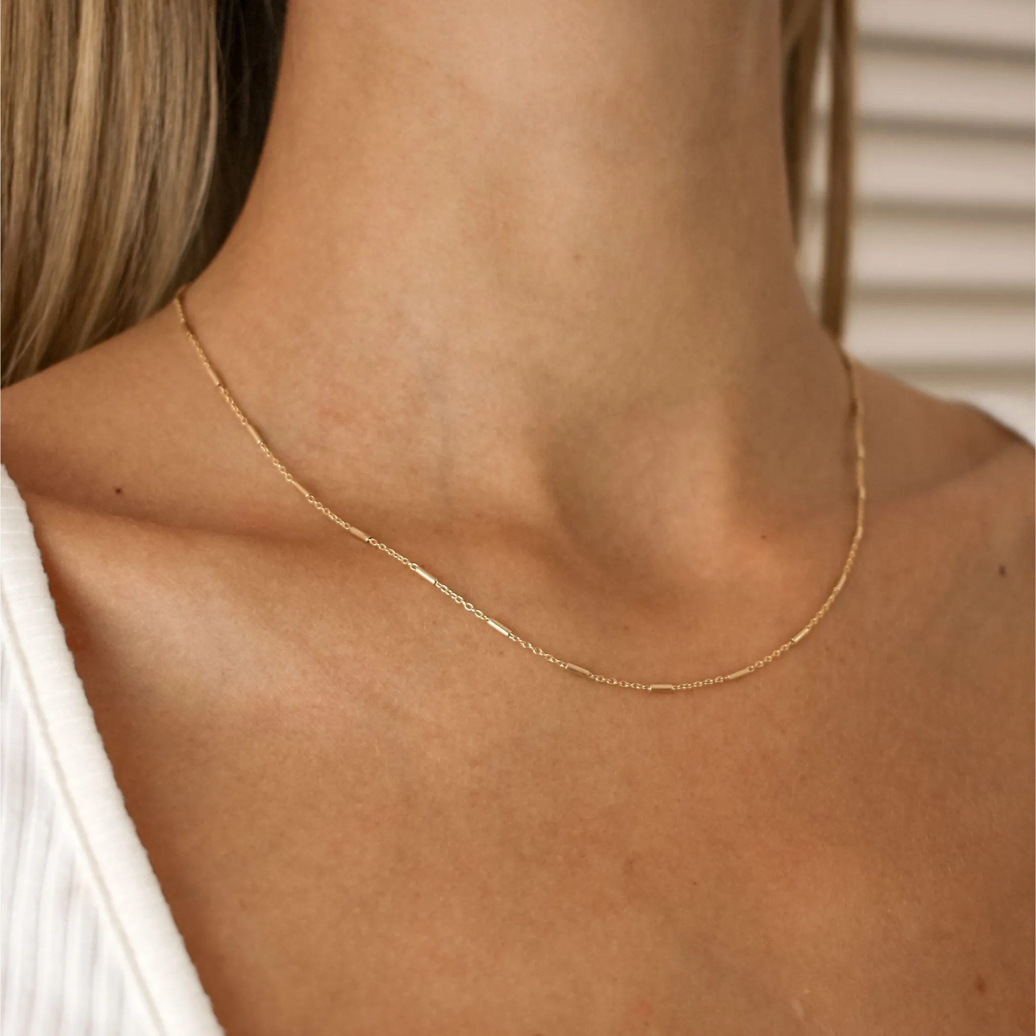 Gold Italian Waterproof Staggered Bar Necklace