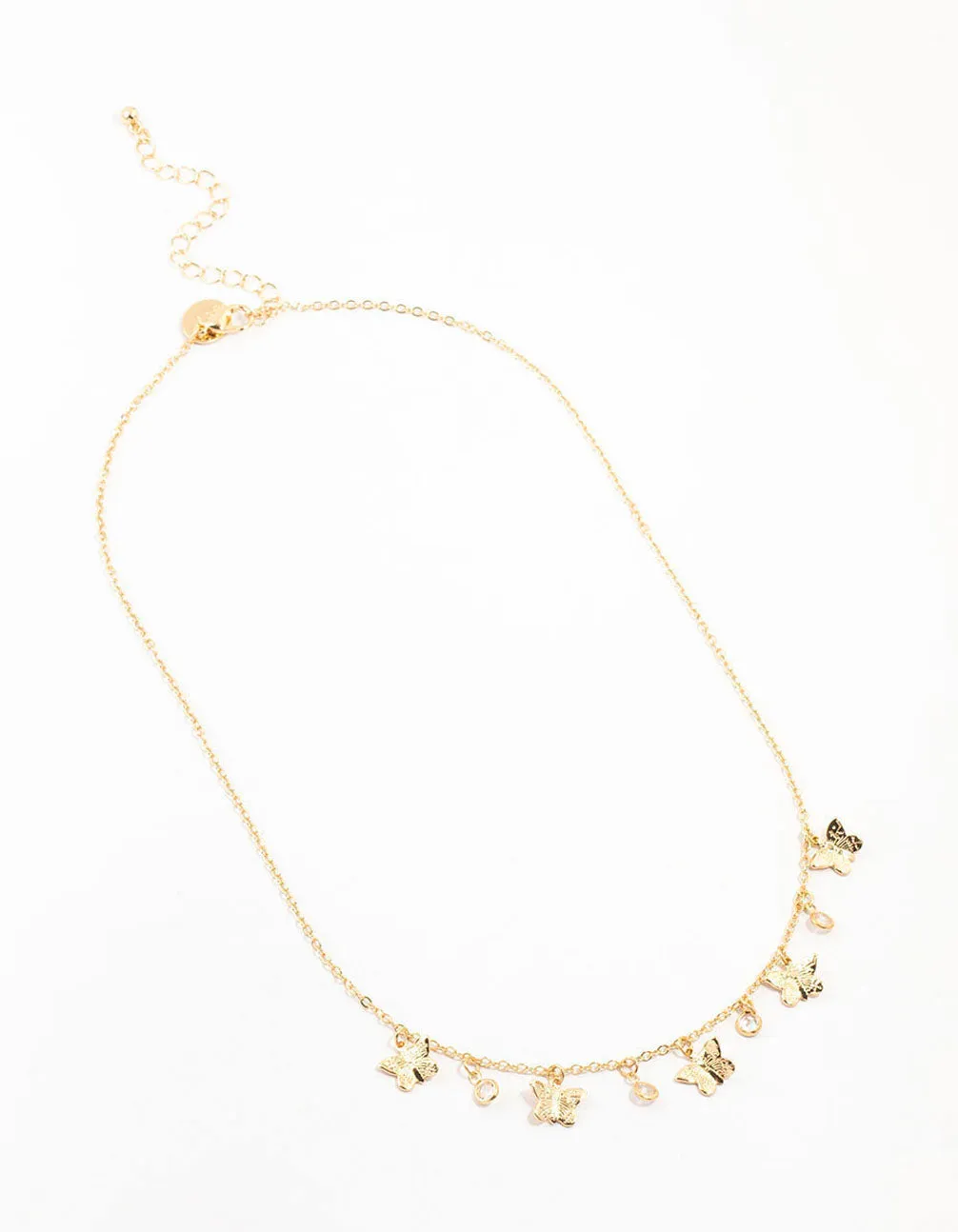 Gold Plated Diamante Butterfly Droplet Necklace