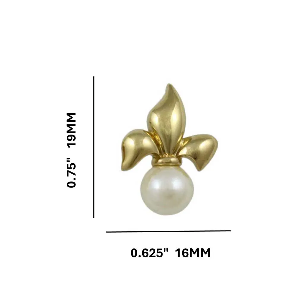 Gold-plated Fleur de Lis with Cream Pearl Pierced Earring - DPE608