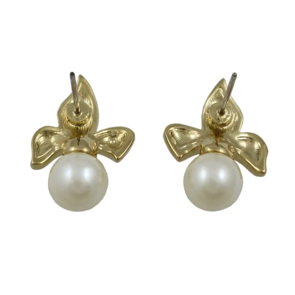Gold-plated Fleur de Lis with Cream Pearl Pierced Earring - DPE608