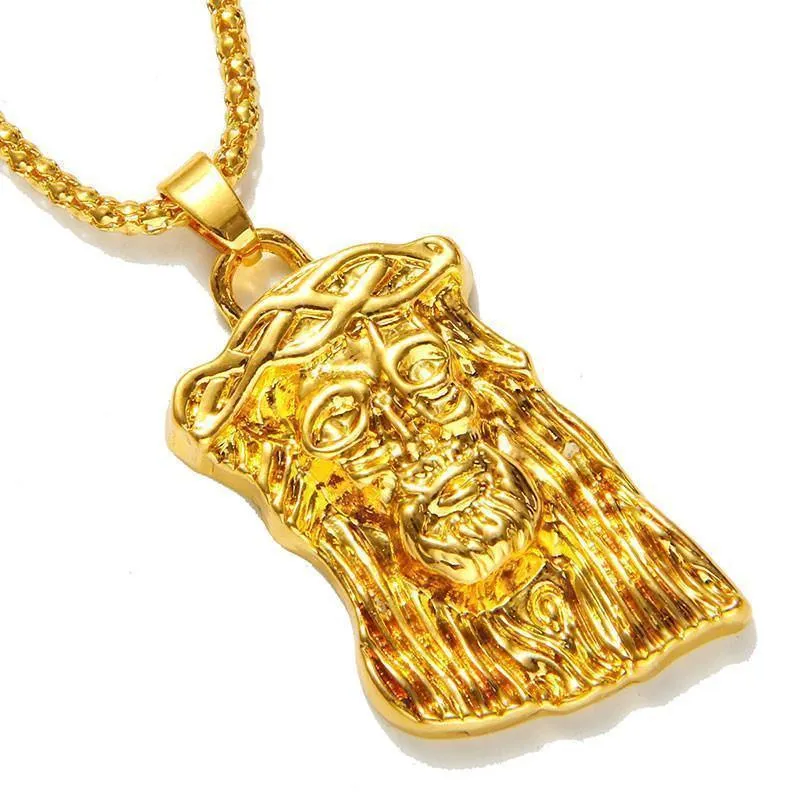 Gold Plated Necklace Jesus Piece Necklace Hip pop Jesus Pendant 75 Chain