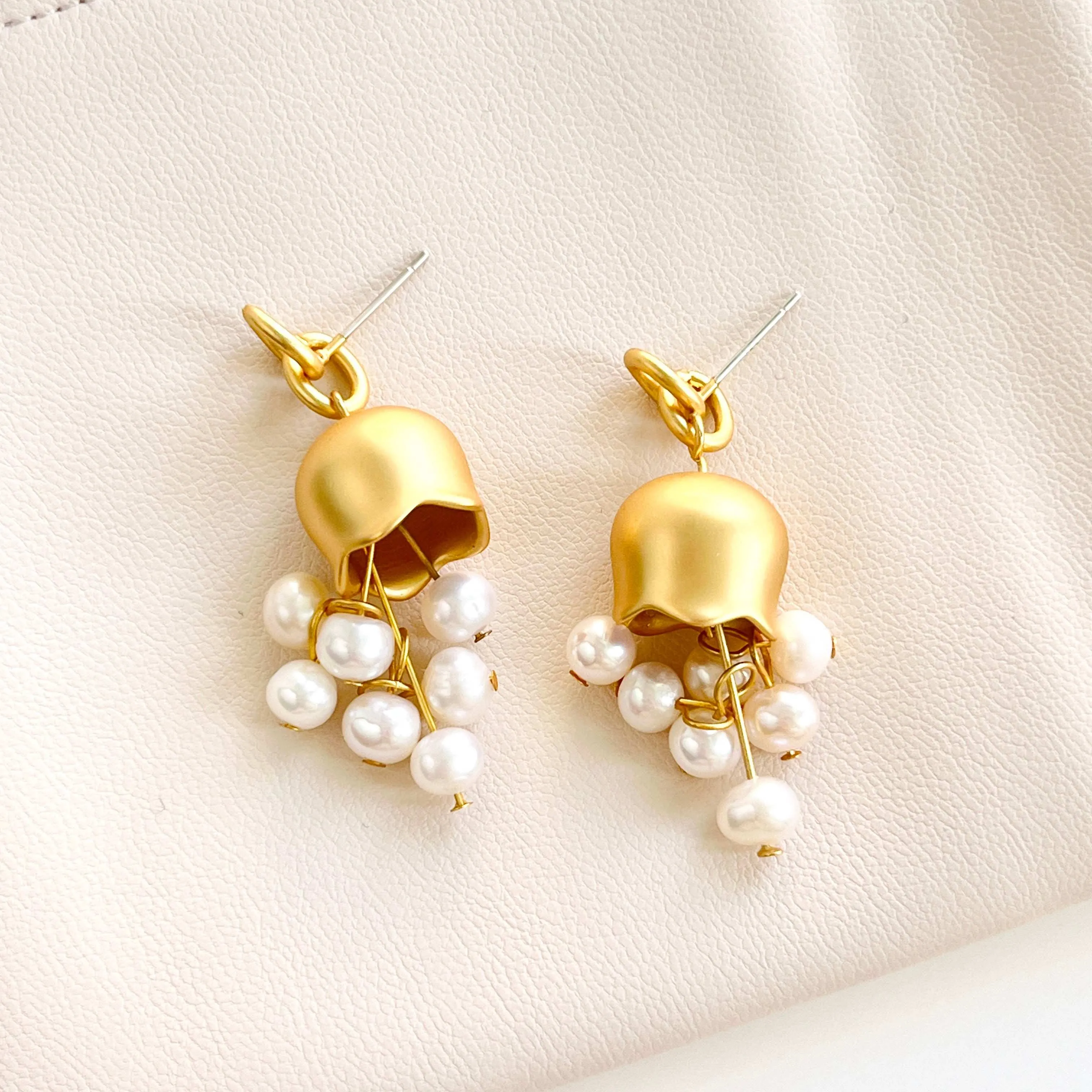Golden Lily Of The Valley Pearl Tassel Earrings
