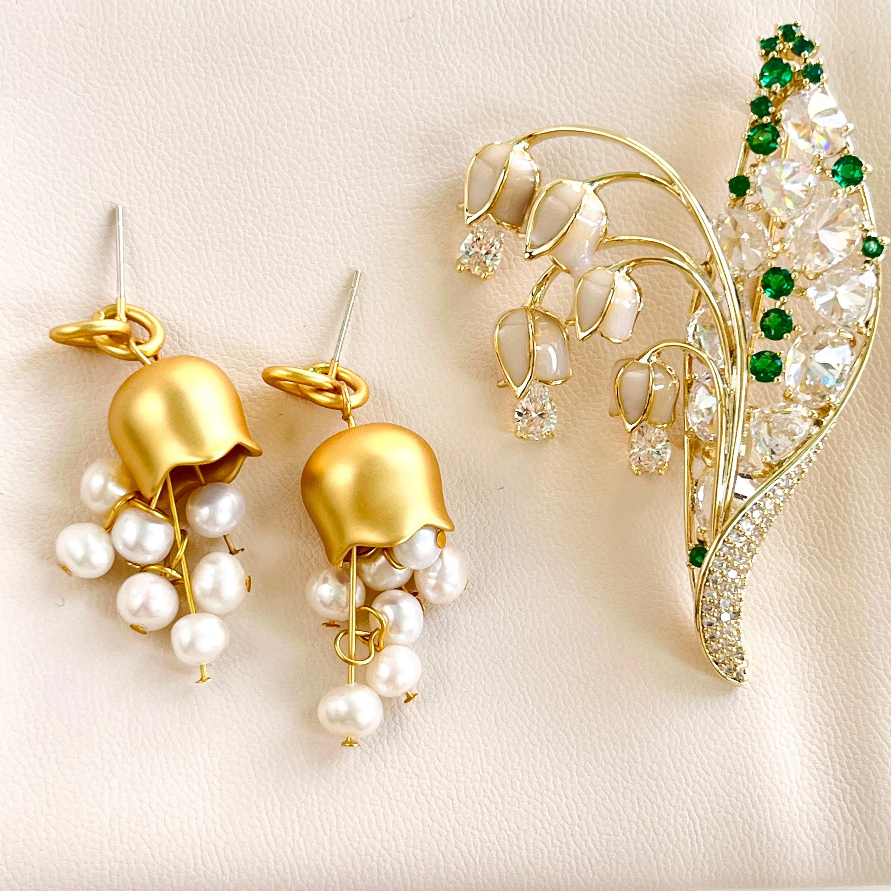 Golden Lily Of The Valley Pearl Tassel Earrings