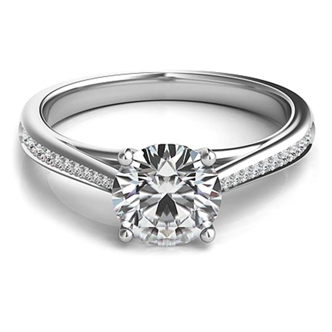 Graduated Pave-Set Diamond Engagement Ring