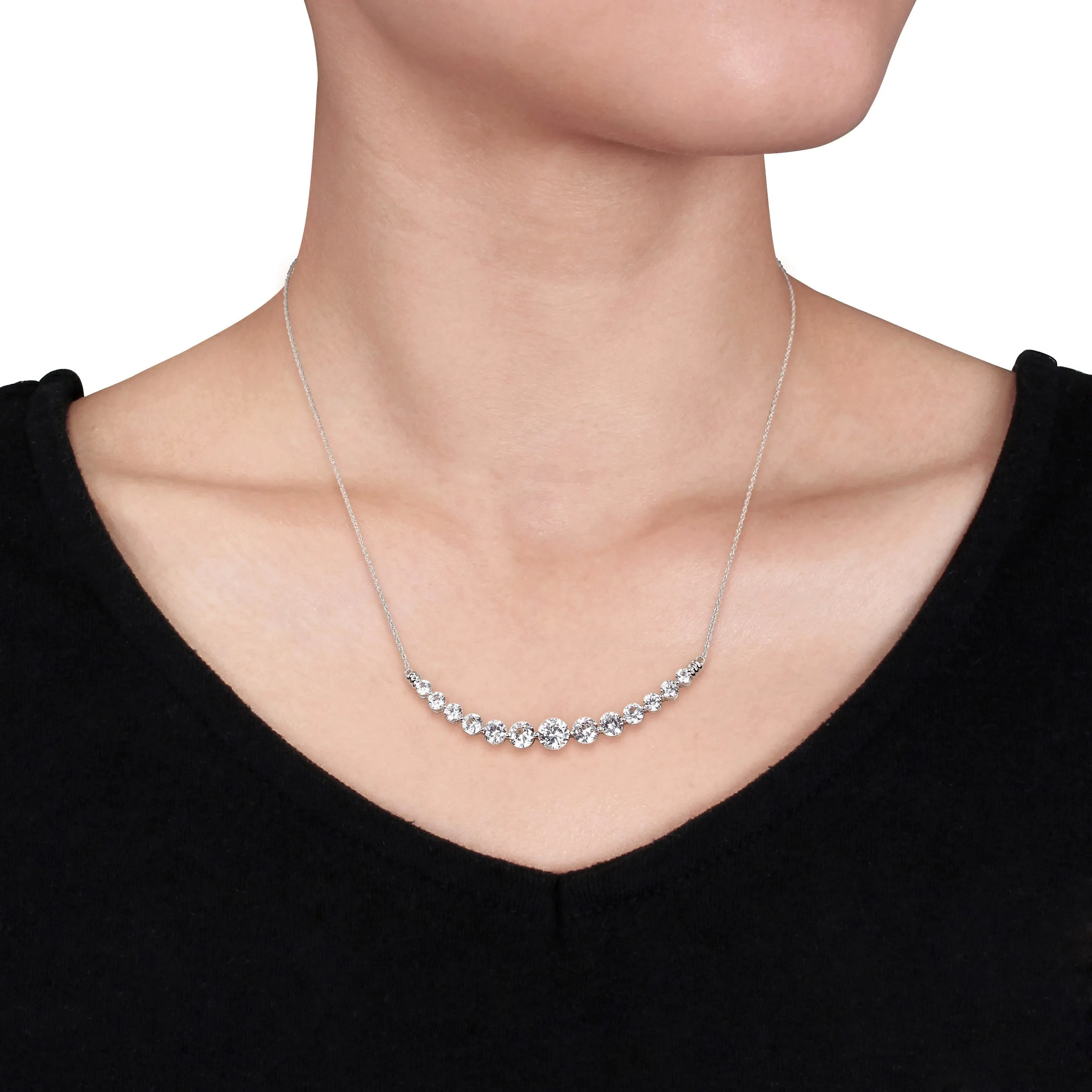 Graduated Sapphire Curved Bar Necklace
