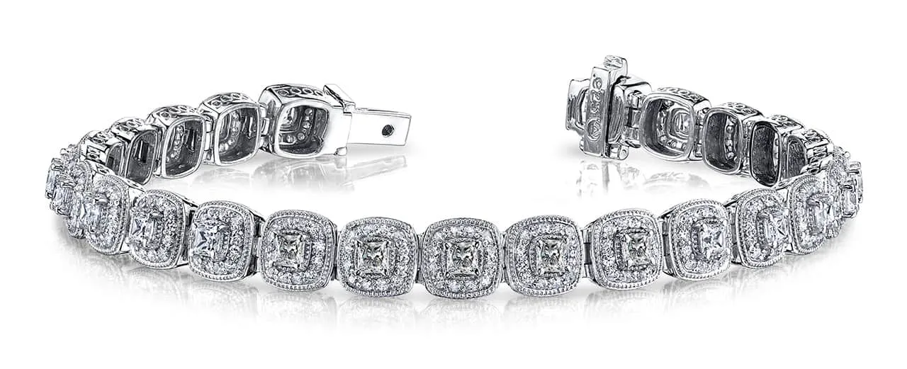 Grand Princess Cut Diamond Bracelet with 7.60 ct.(finished) 1.1mm, 4.3mm