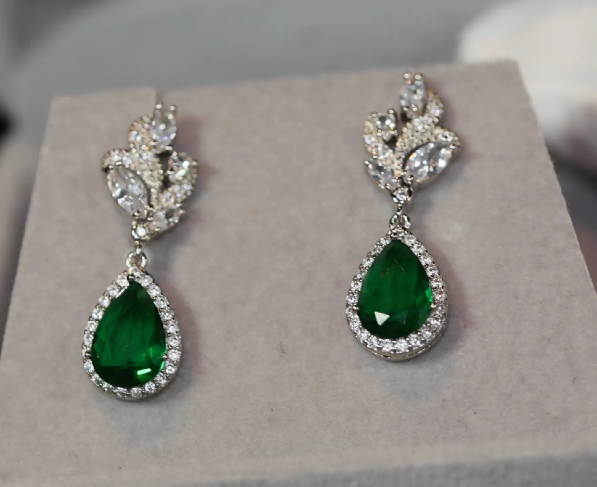 Green Diamond Earrings | Emerald Green Earrings | Emerald Diamond Earrings | Teardrop Earrings