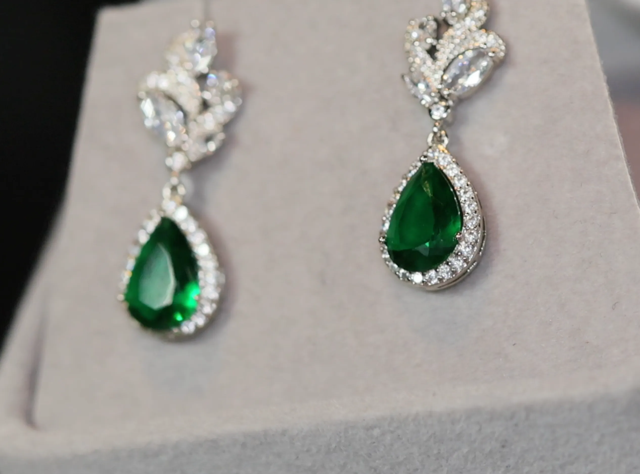 Green Diamond Earrings | Emerald Green Earrings | Emerald Diamond Earrings | Teardrop Earrings