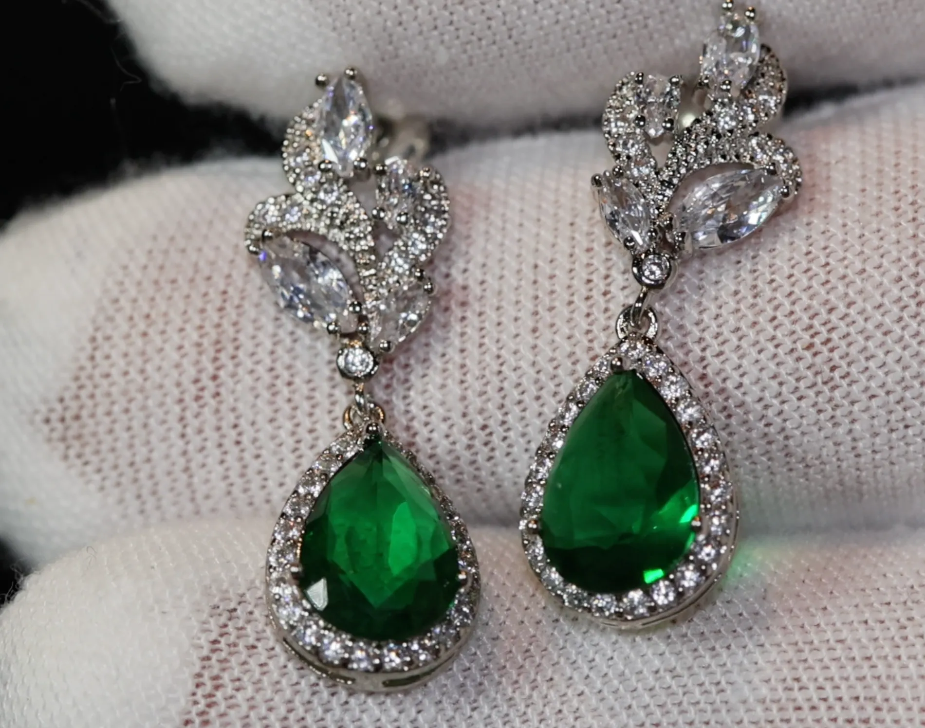 Green Diamond Earrings | Emerald Green Earrings | Emerald Diamond Earrings | Teardrop Earrings