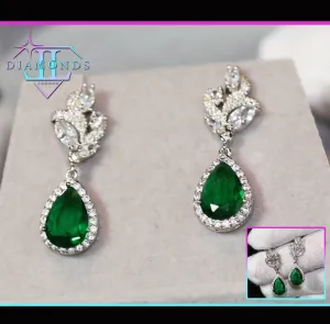 Green Diamond Earrings | Emerald Green Earrings | Emerald Diamond Earrings | Teardrop Earrings
