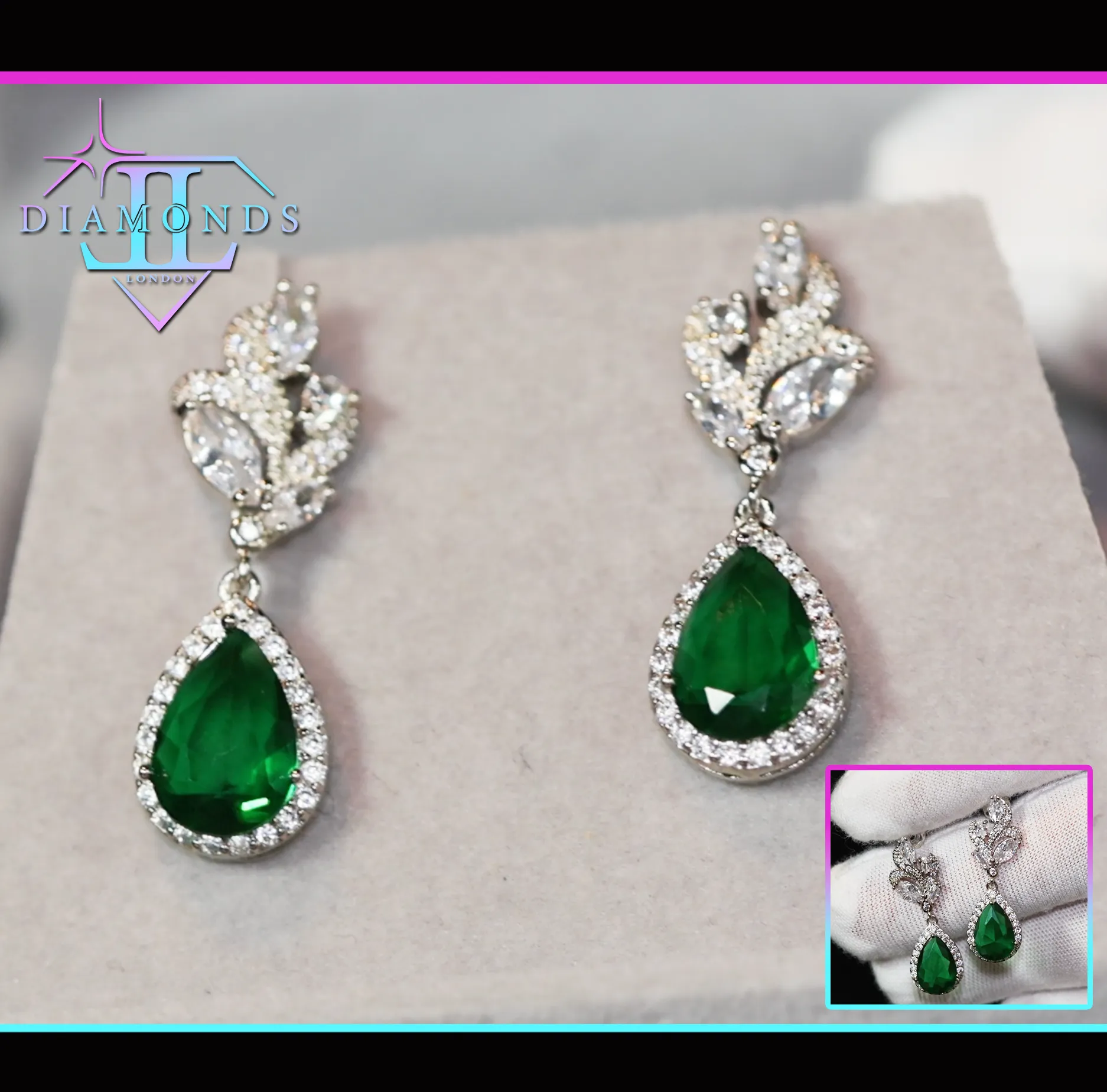 Green Diamond Earrings | Emerald Green Earrings | Emerald Diamond Earrings | Teardrop Earrings