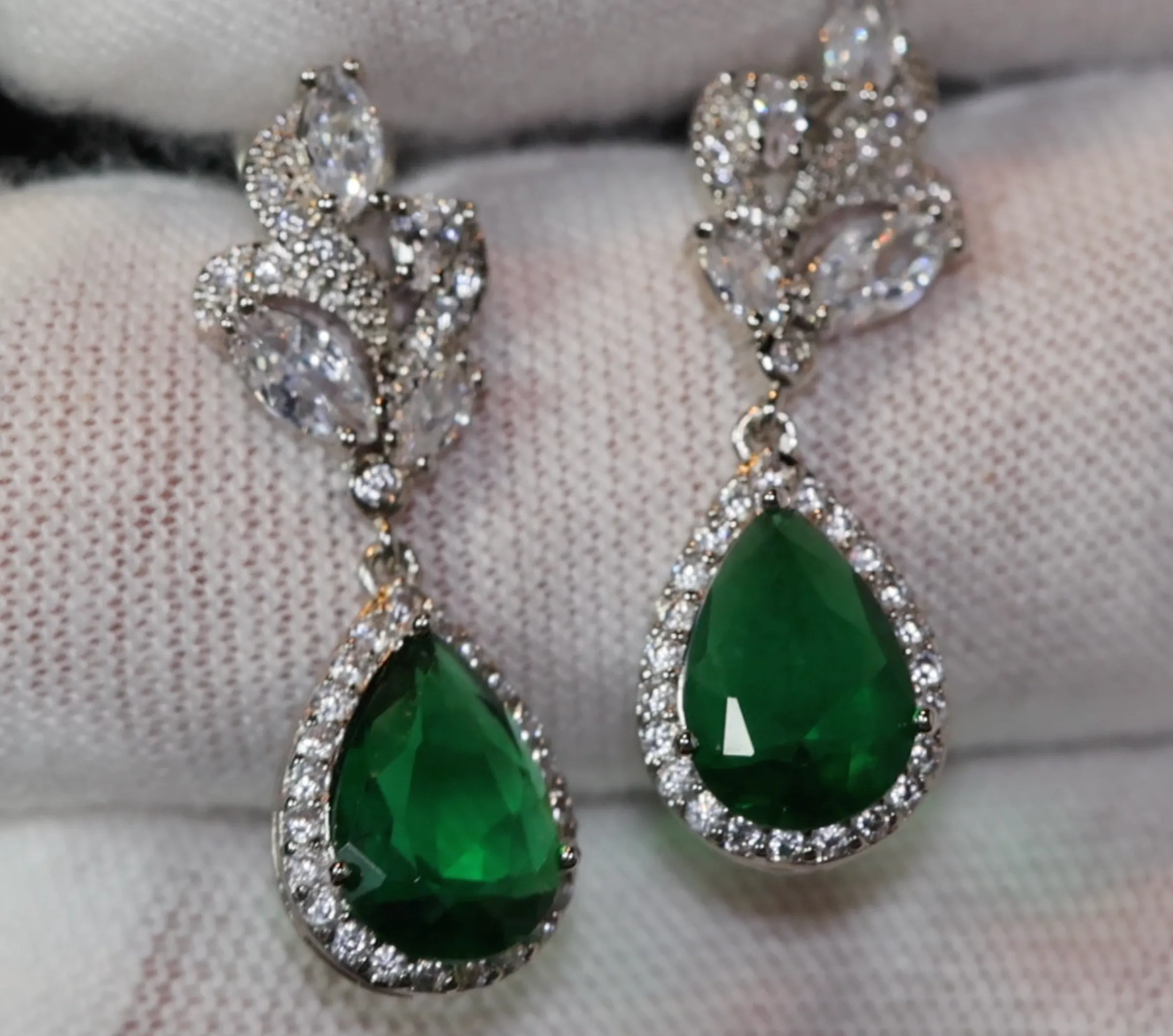 Green Diamond Earrings | Emerald Green Earrings | Emerald Diamond Earrings | Teardrop Earrings