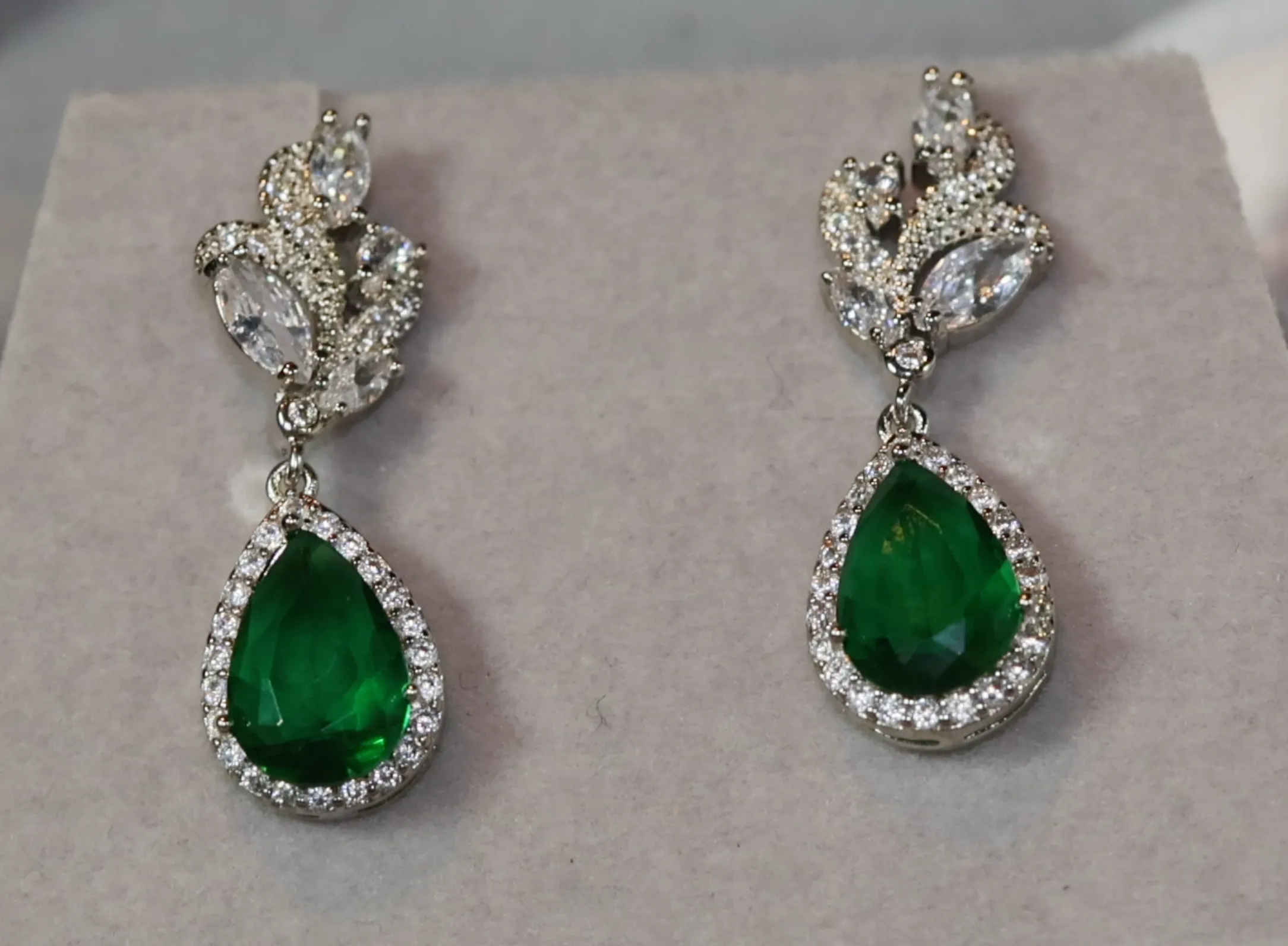Green Diamond Earrings | Emerald Green Earrings | Emerald Diamond Earrings | Teardrop Earrings