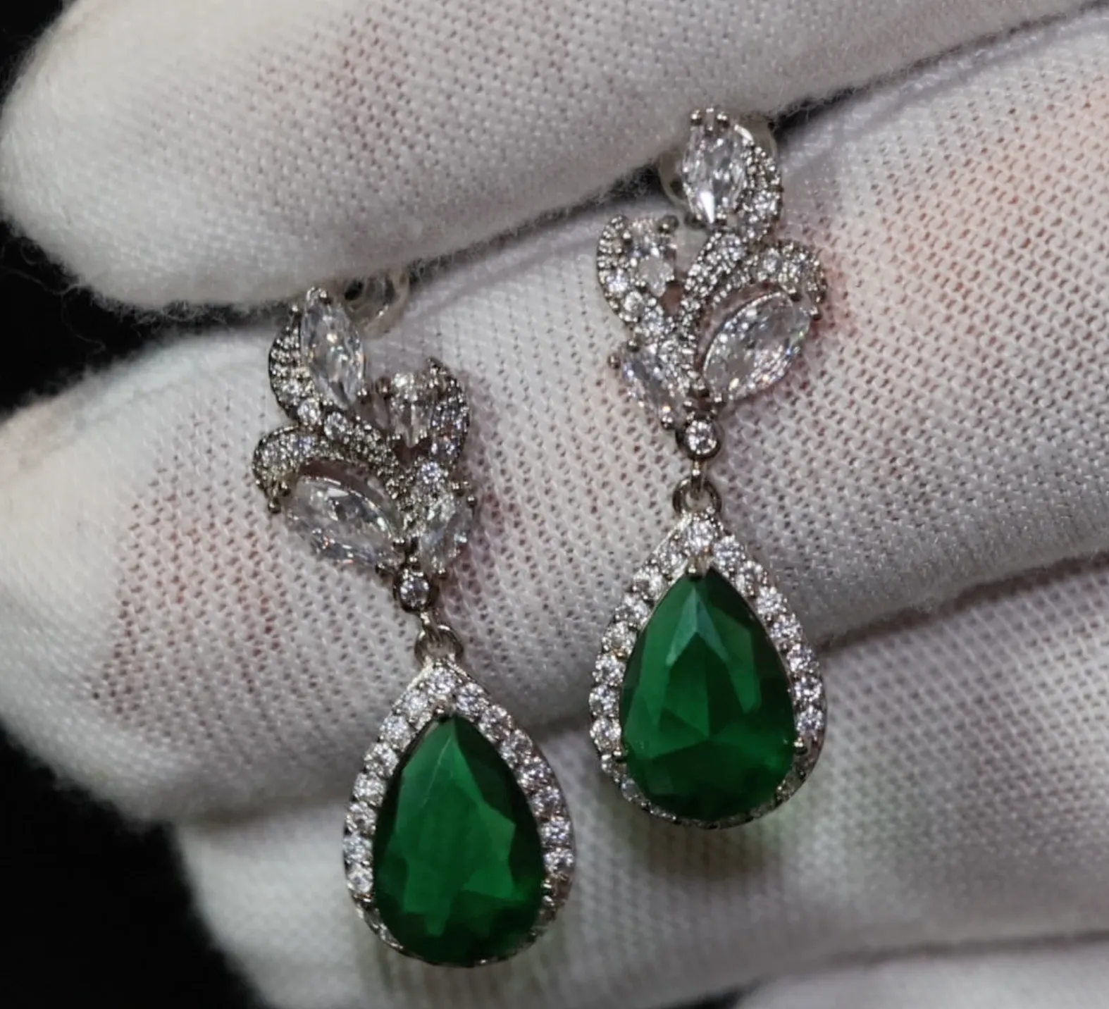 Green Diamond Earrings | Emerald Green Earrings | Emerald Diamond Earrings | Teardrop Earrings