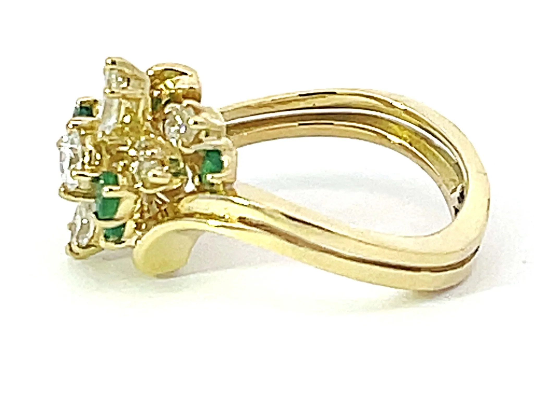 Green Emerald and Diamond Waterfall Ring in 18k Yellow Gold