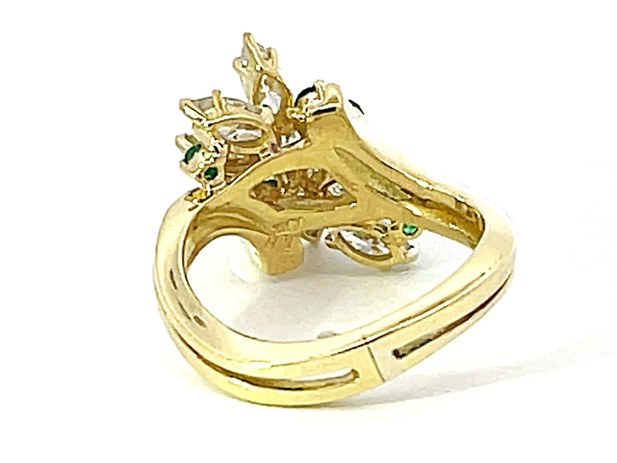 Green Emerald and Diamond Waterfall Ring in 18k Yellow Gold