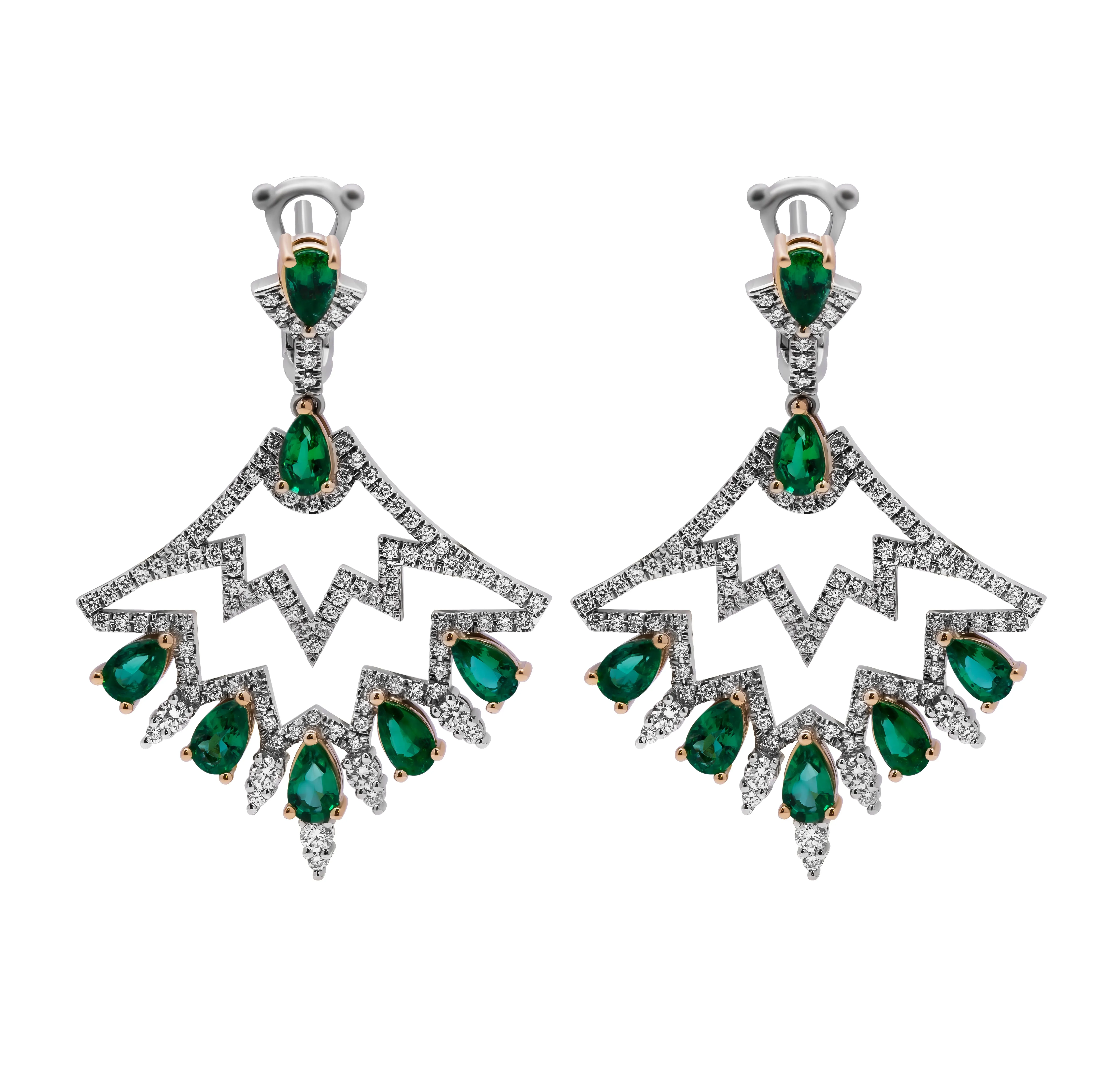 Green Emerald Chandelier Diamond Earrings