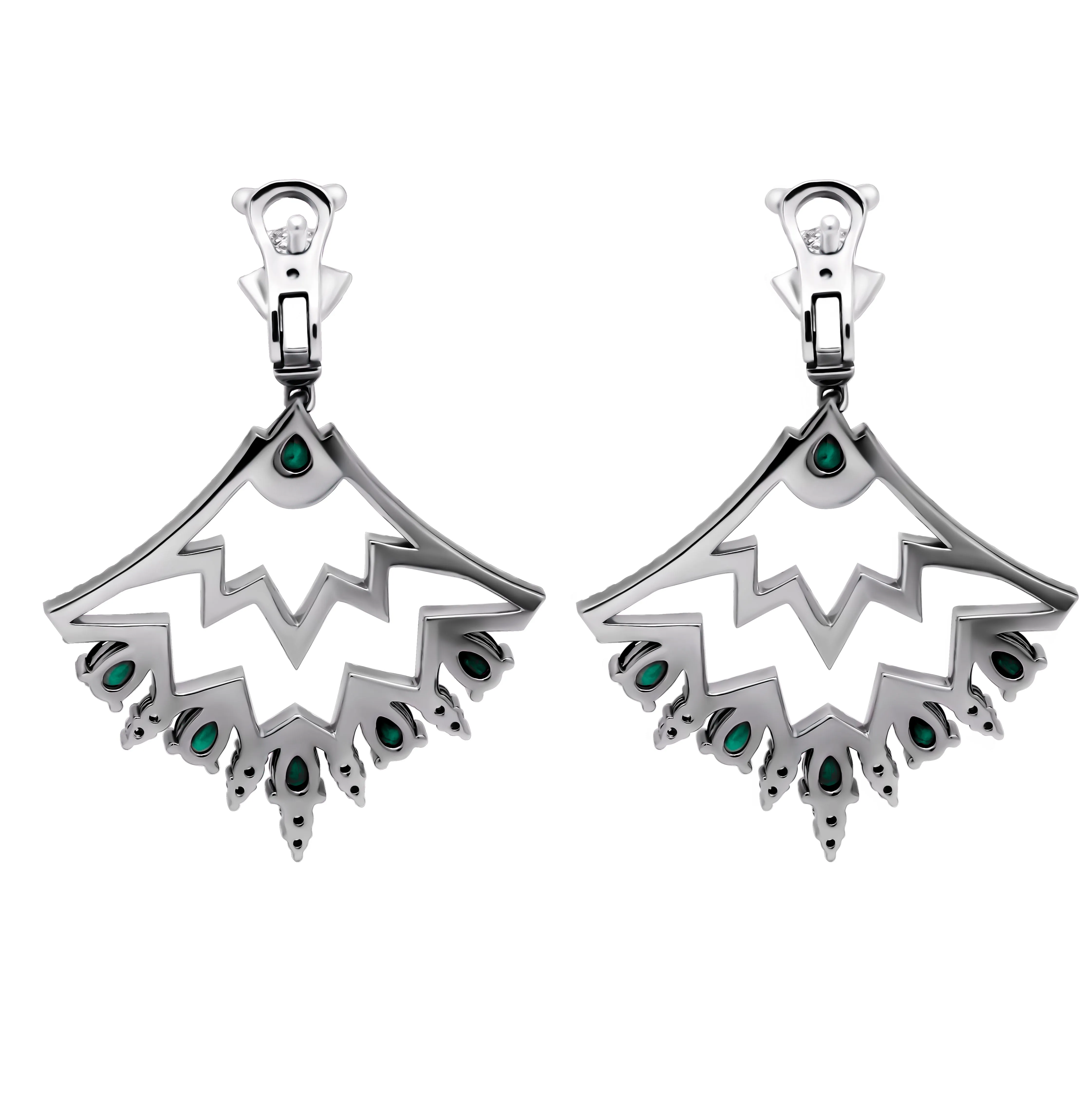 Green Emerald Chandelier Diamond Earrings