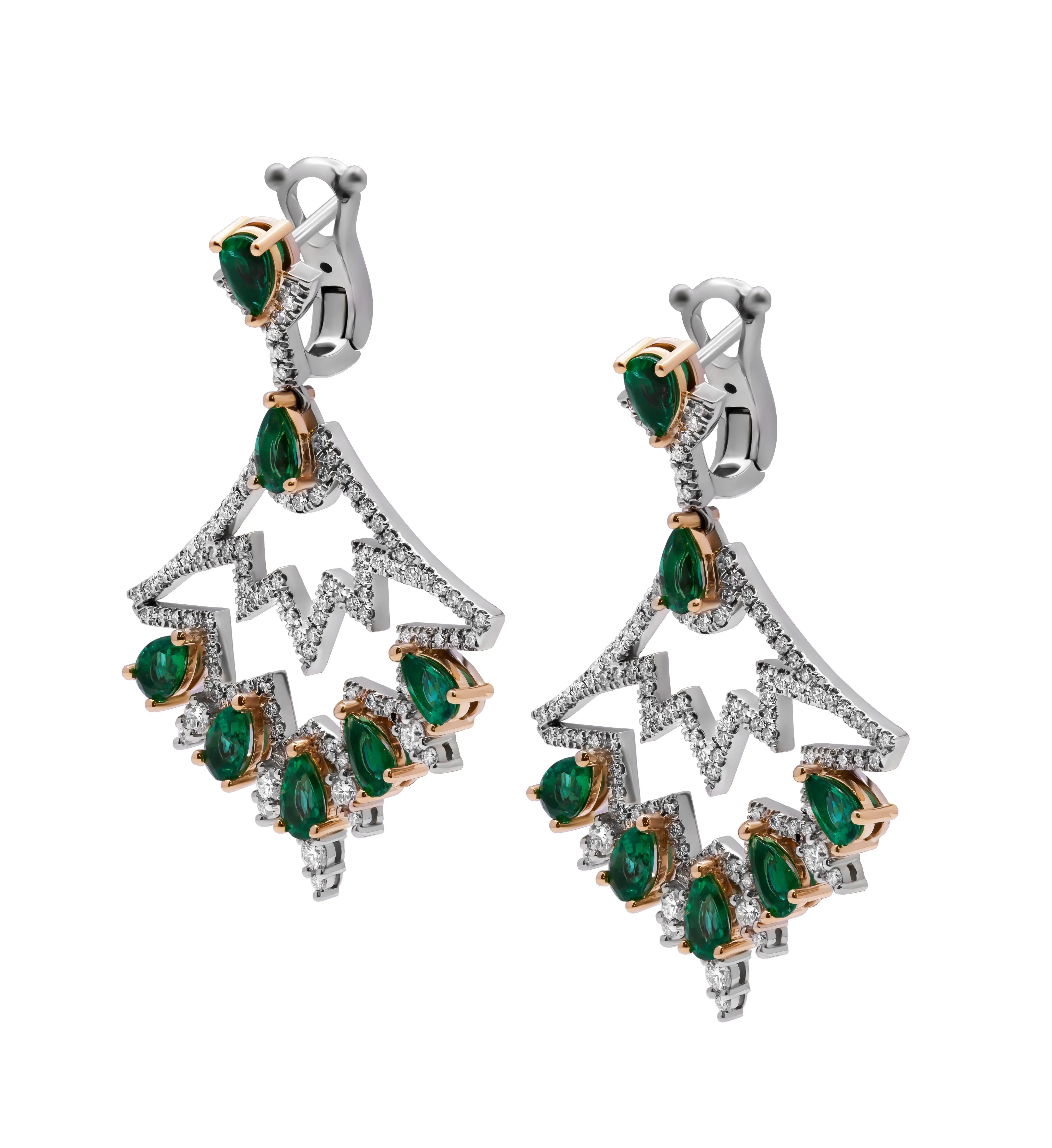 Green Emerald Chandelier Diamond Earrings