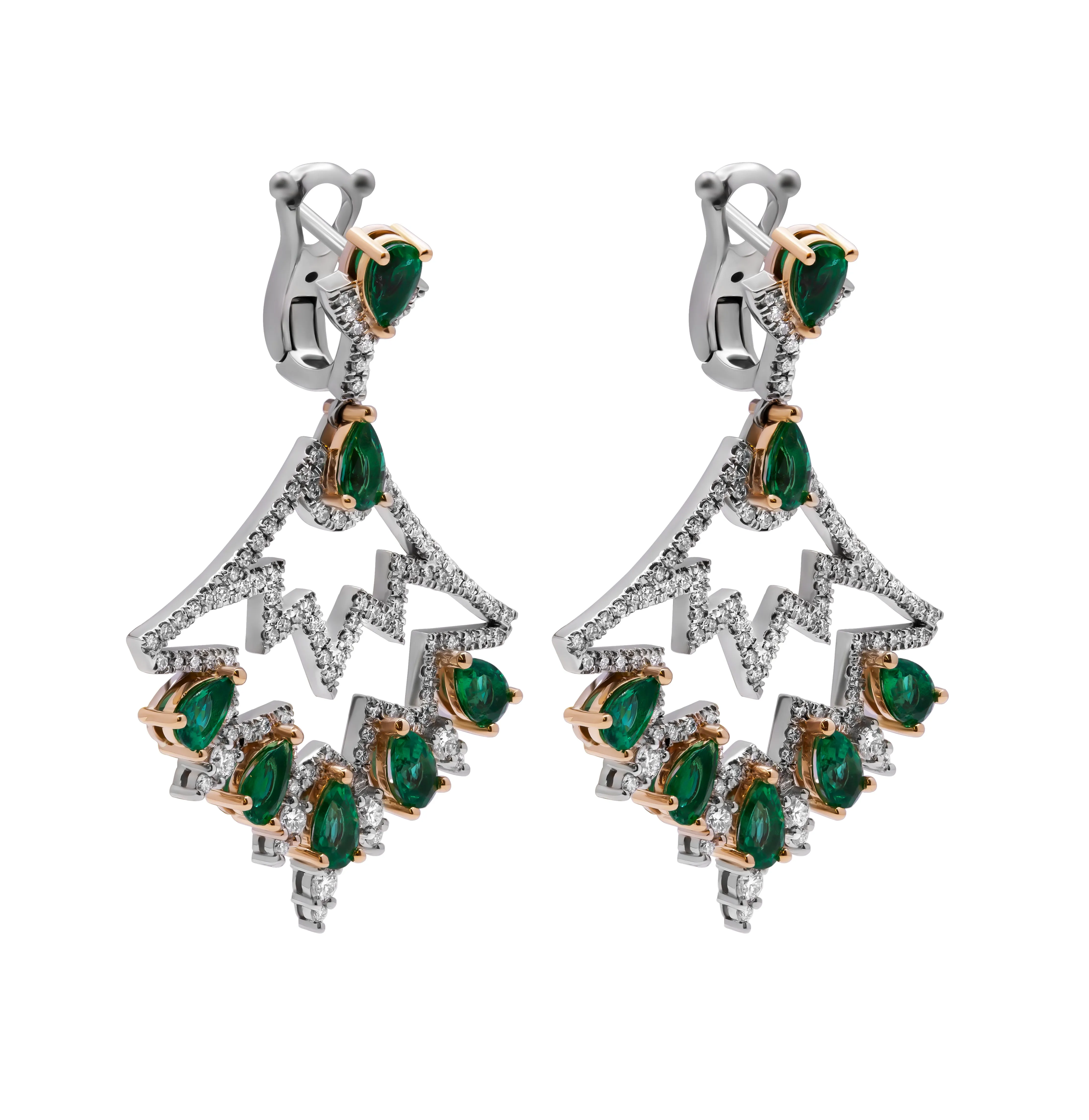 Green Emerald Chandelier Diamond Earrings