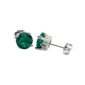 Green Emerald Earrings | 14K Gold Round Emerald Studs