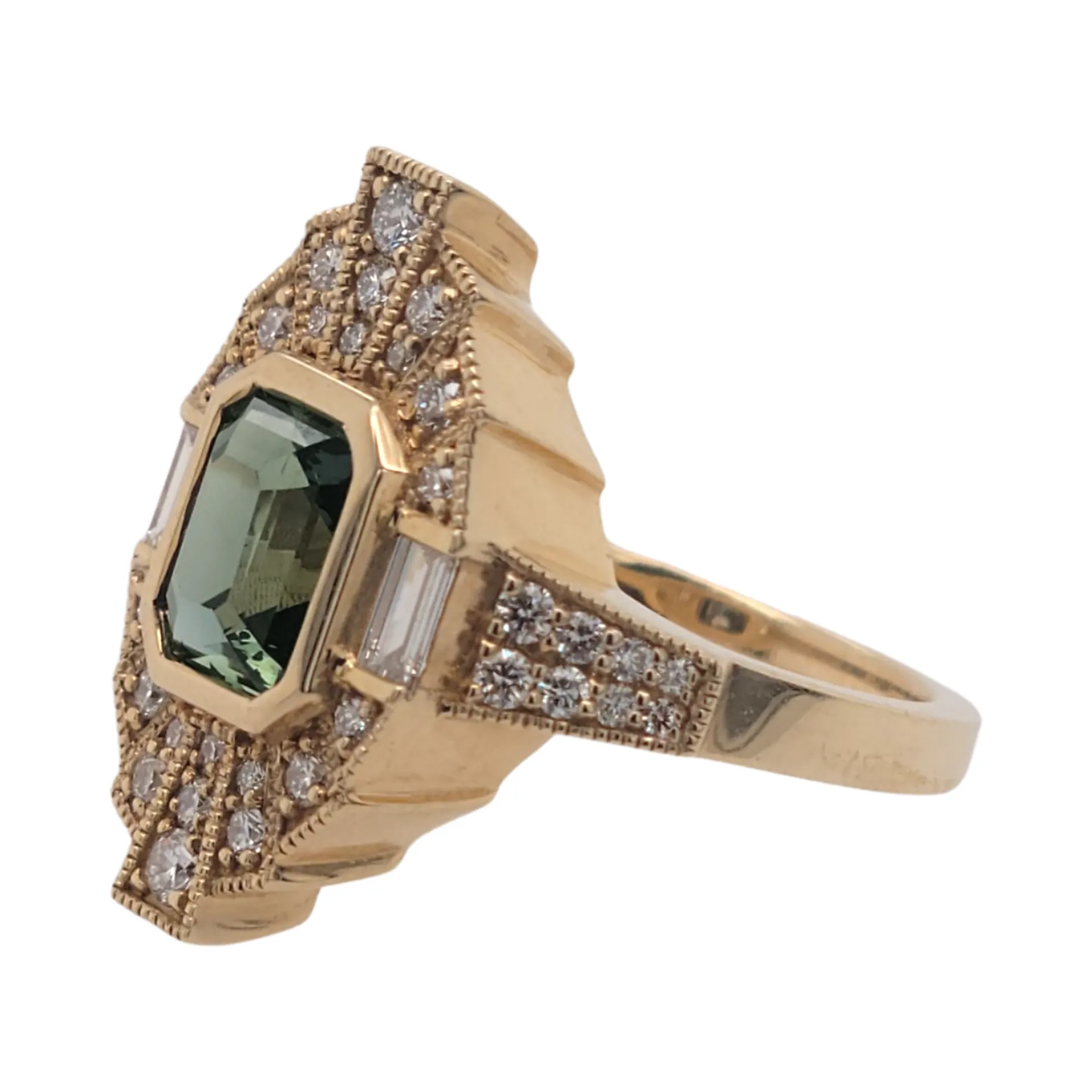 Green Sapphire Shield Ring