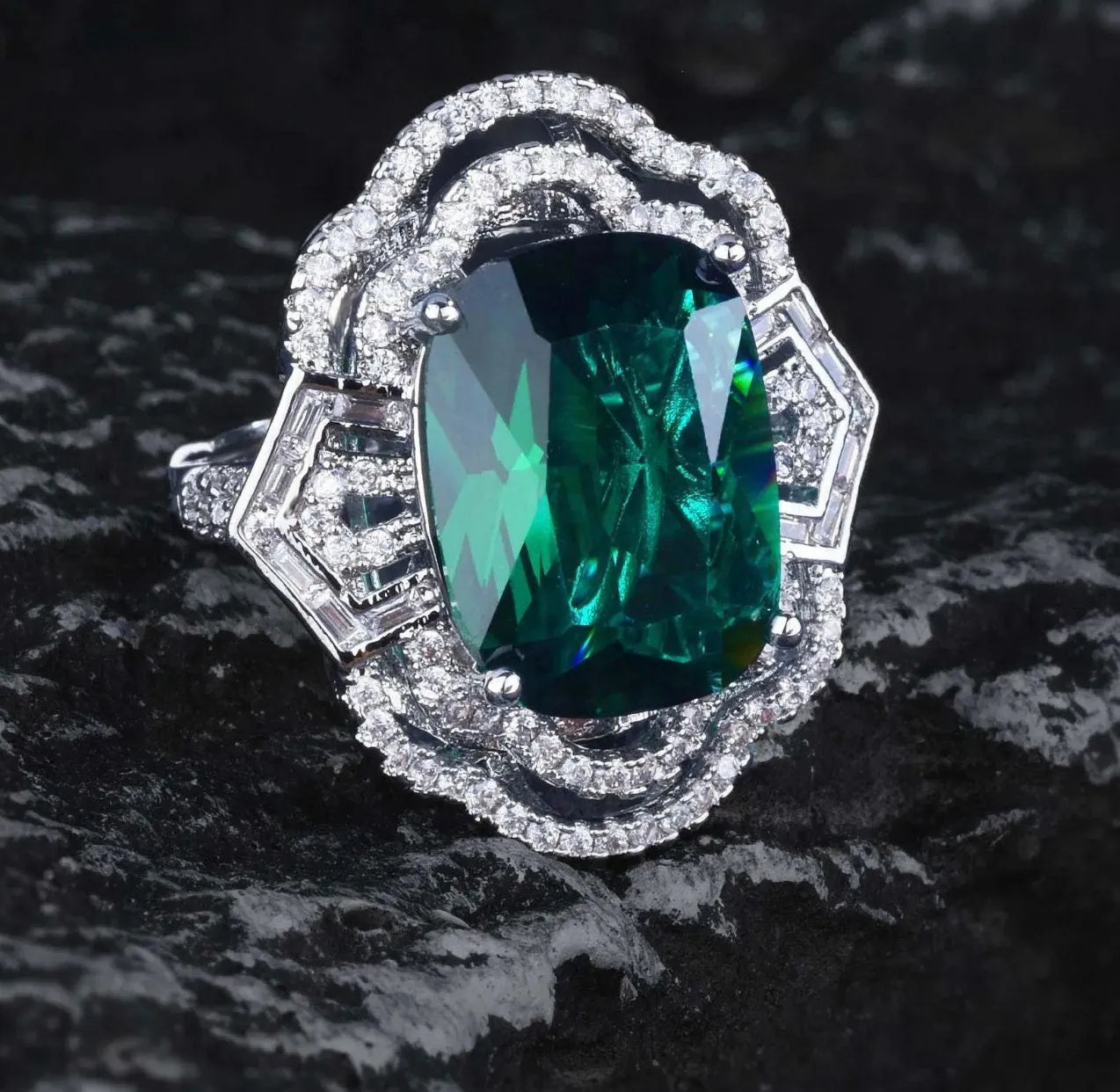 Green Statement Ring | Green Diamond Ring | Big Diamond Engagement Ring