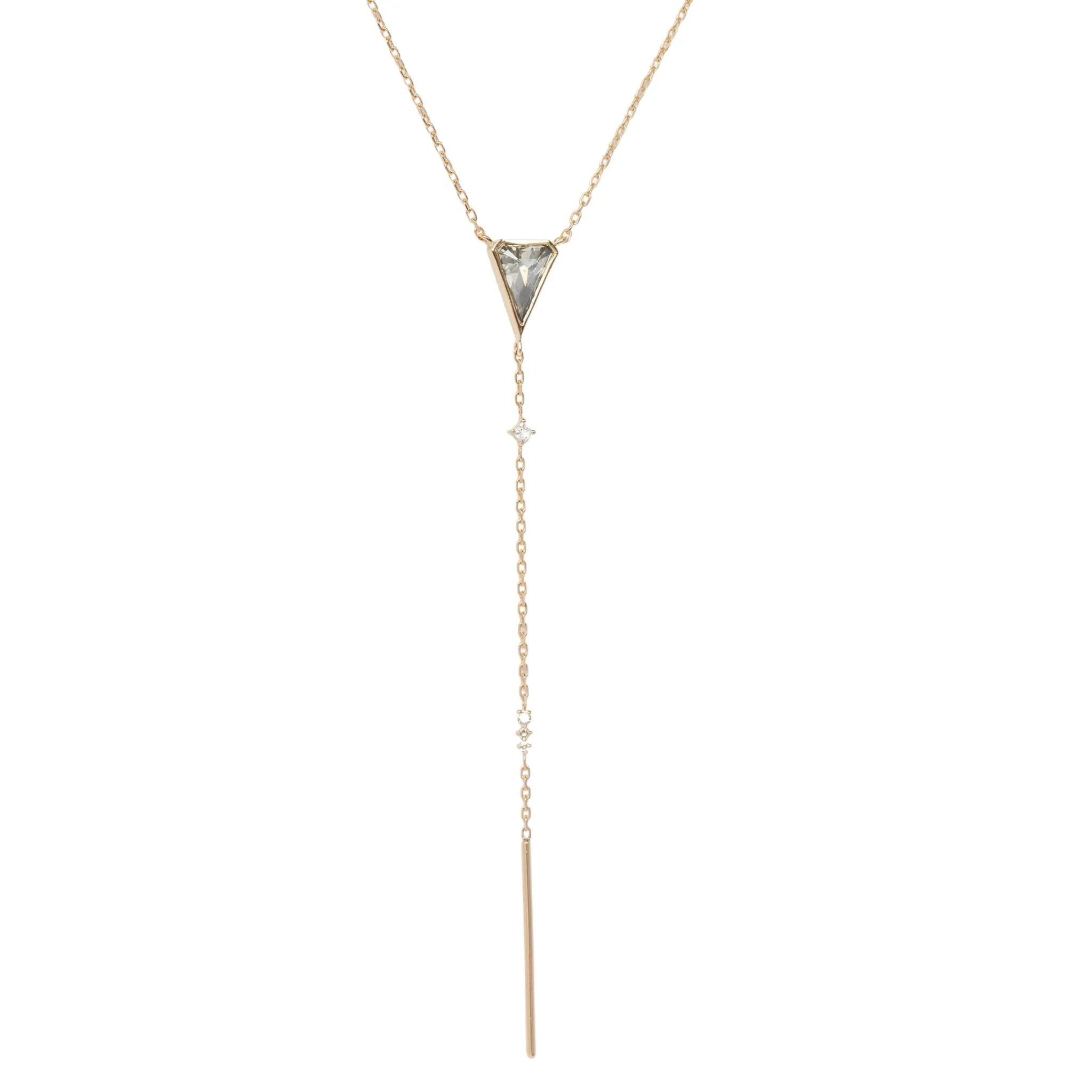Grey Diamond Triangle Lariat Bar Necklace with Diamond Details