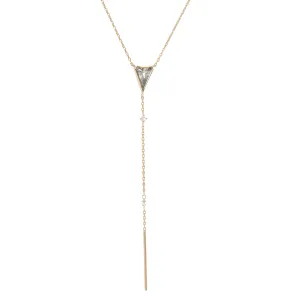 Grey Diamond Triangle Lariat Bar Necklace with Diamond Details