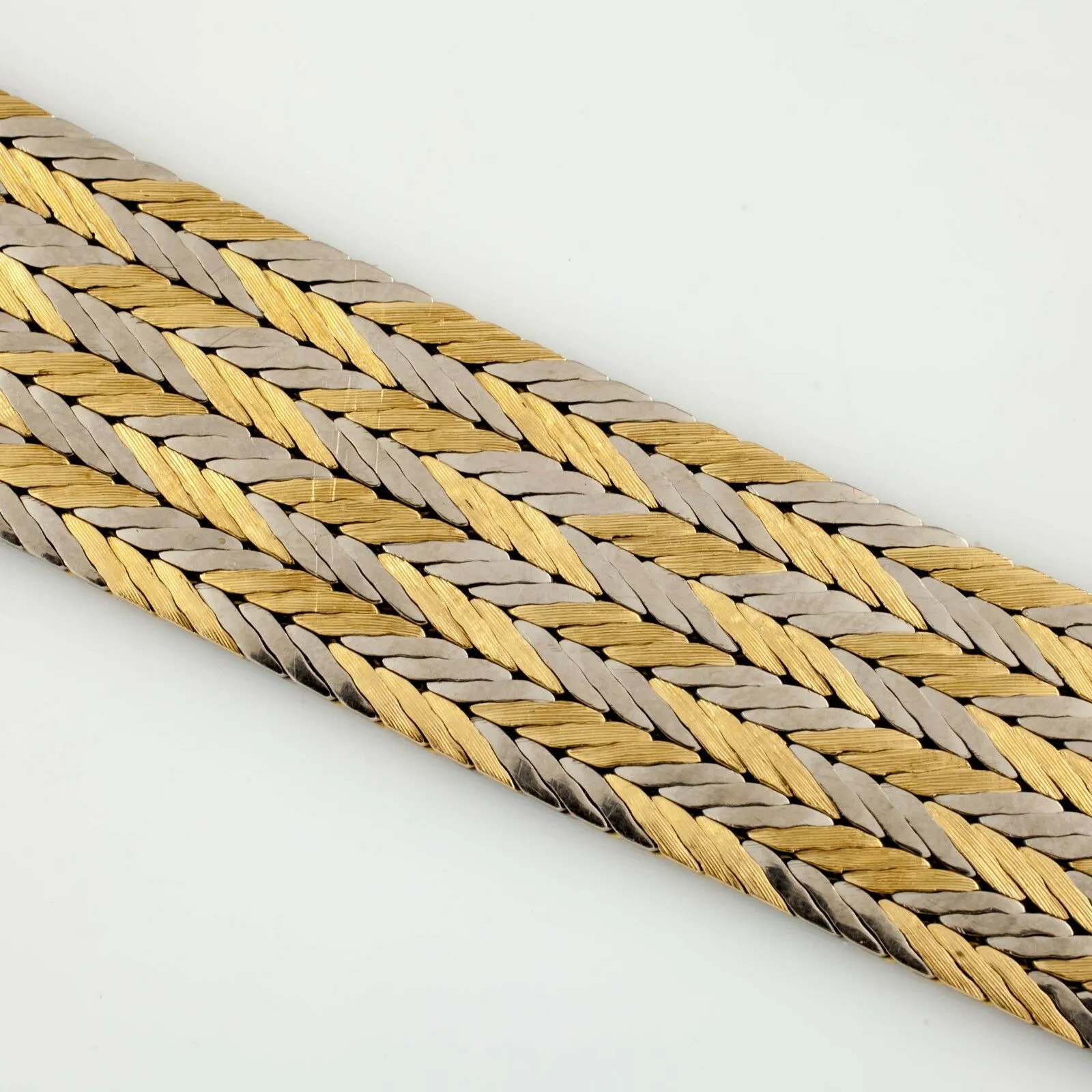 Gubelin Estate 18k Two-Tone Gold Chevron Pattern Bracelet w/ Hidden Clasp