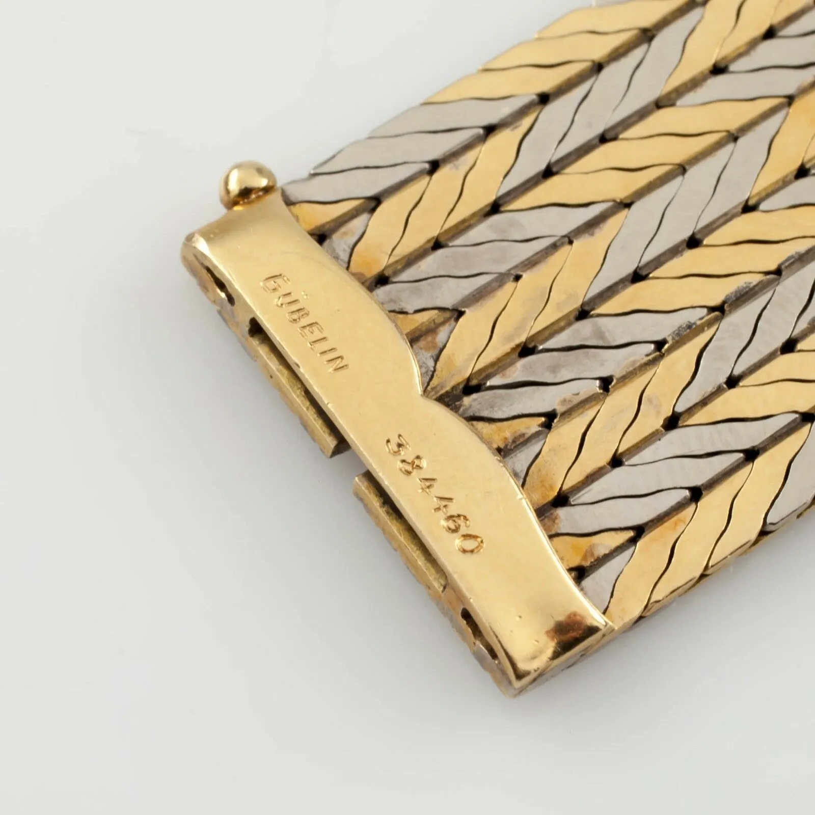 Gubelin Estate 18k Two-Tone Gold Chevron Pattern Bracelet w/ Hidden Clasp