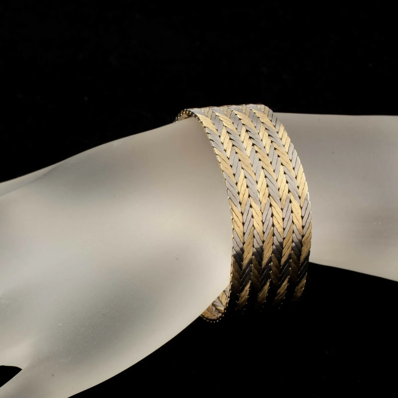 Gubelin Estate 18k Two-Tone Gold Chevron Pattern Bracelet w/ Hidden Clasp
