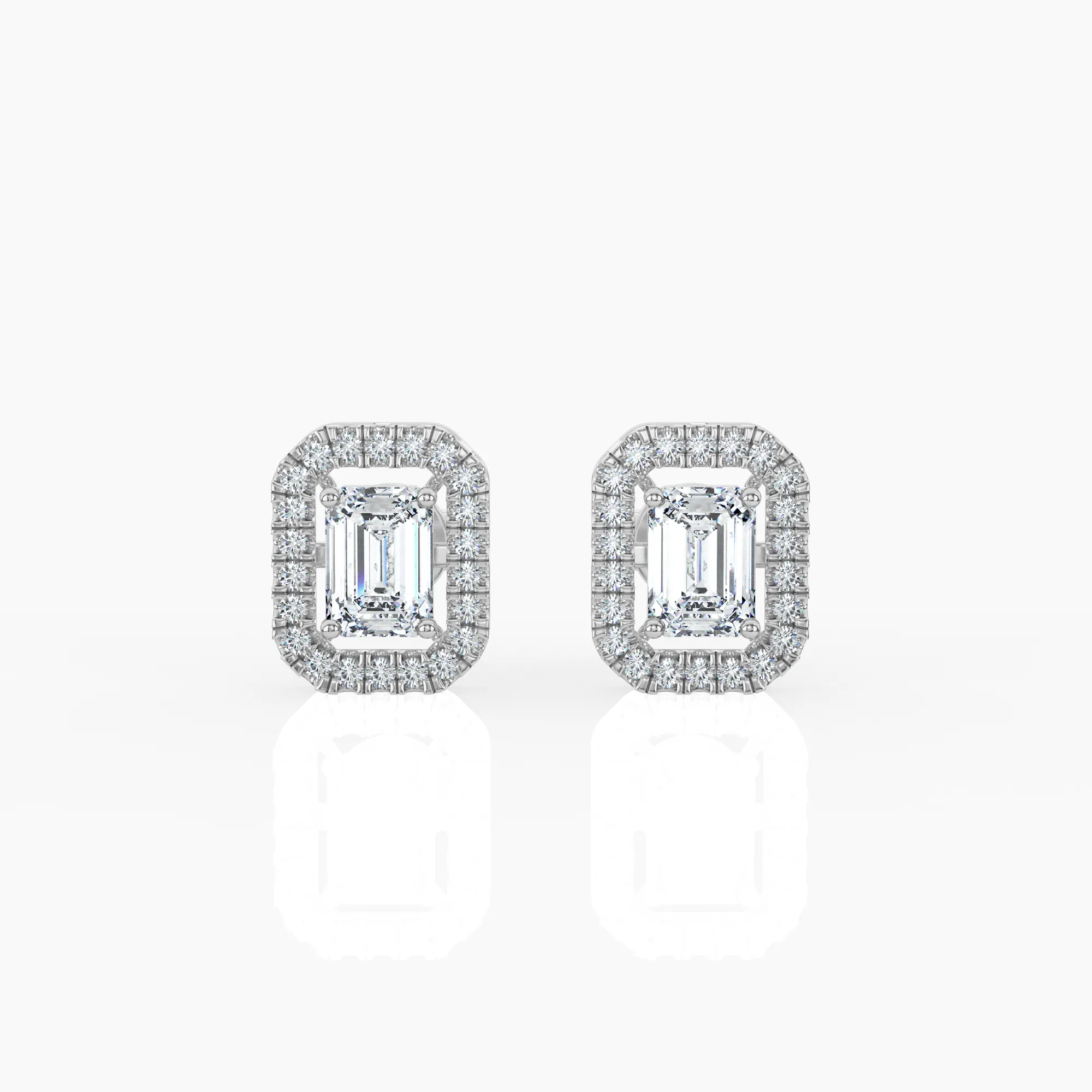 Halo Emerald Solitaire Lab-Grown Diamond Stud Earrings