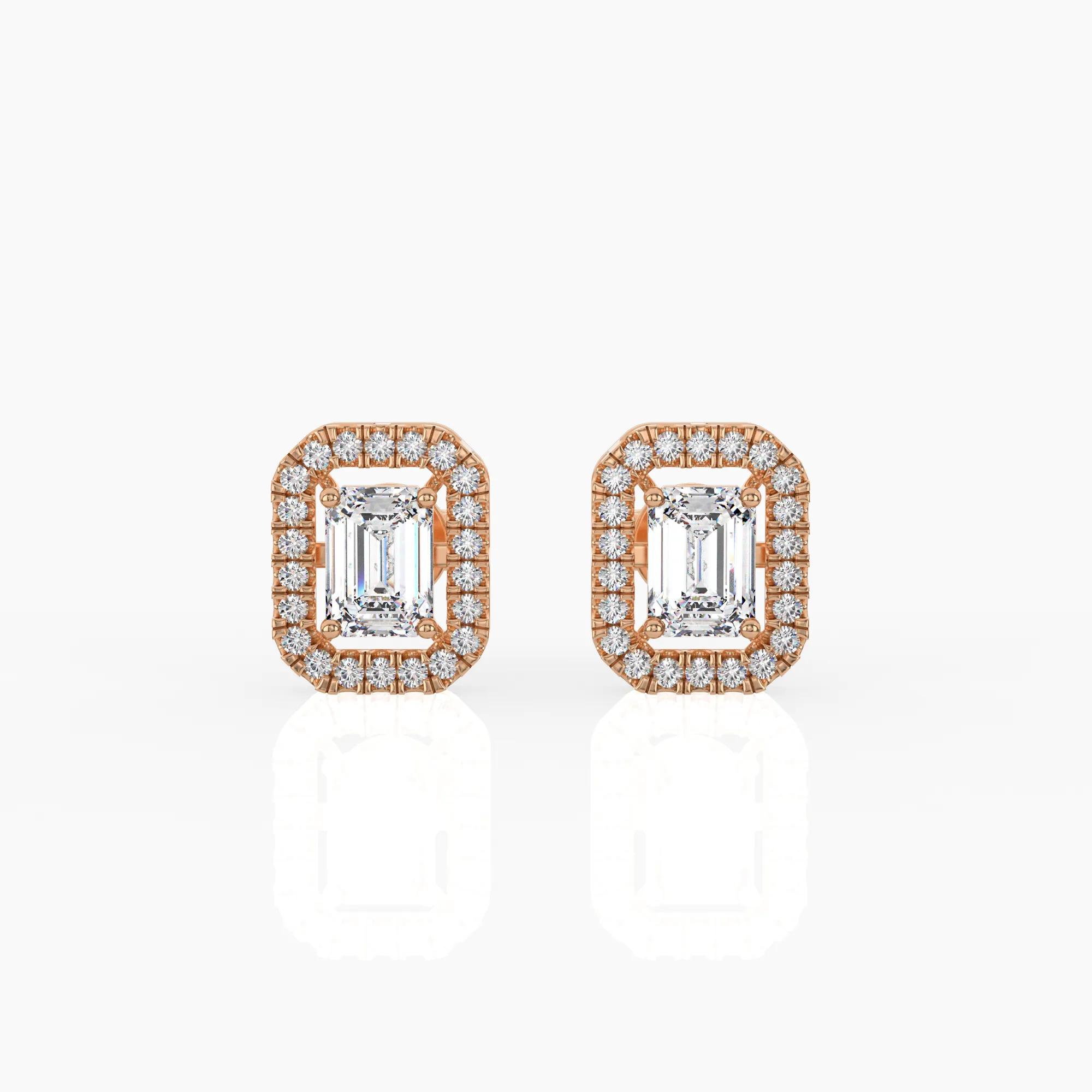Halo Emerald Solitaire Lab-Grown Diamond Stud Earrings