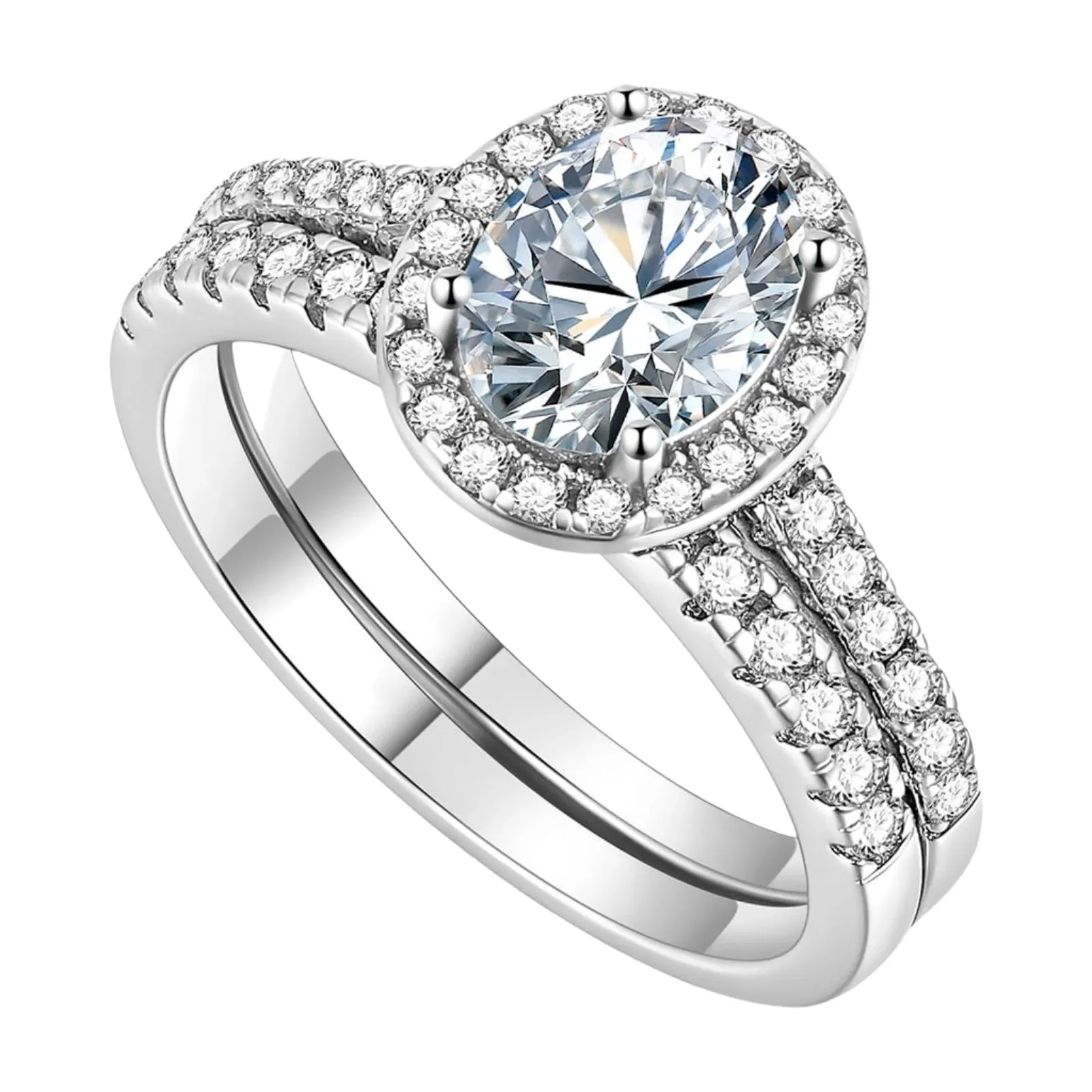 Halo Oval Cut Engagement Ring Set