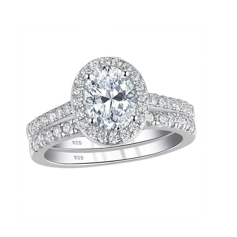 Halo Oval Cut Engagement Ring Set