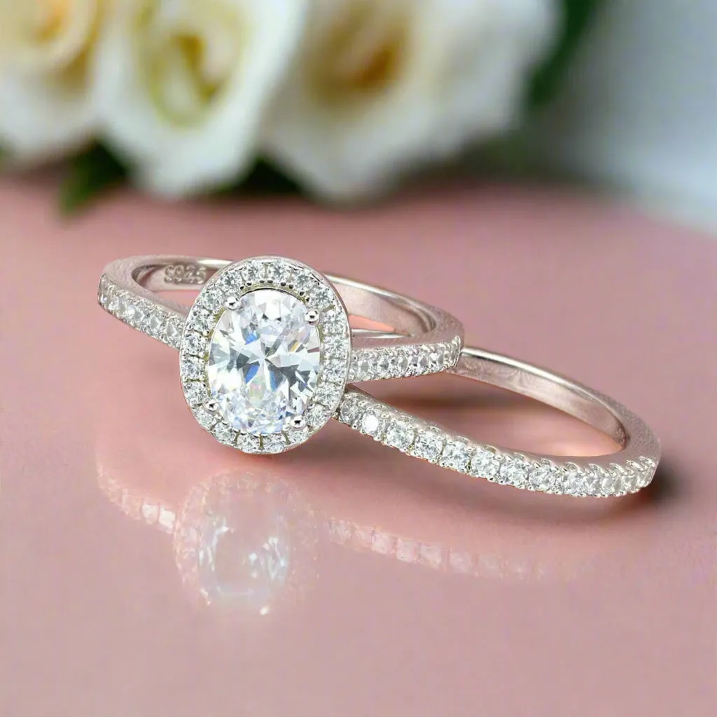 Halo Oval Cut Engagement Ring Set