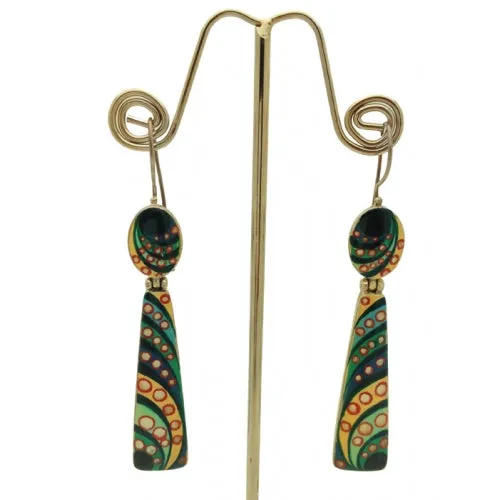 Hand Painted Mother of Pearl Long Multiple Color Silver Earrings