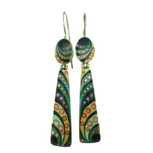 Hand Painted Mother of Pearl Long Multiple Color Silver Earrings