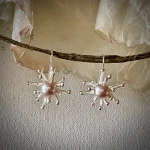 Handcrafted One of a Kind Silver & Cultured Pearl "Flower Pop" Earrings by Arpaia Lang