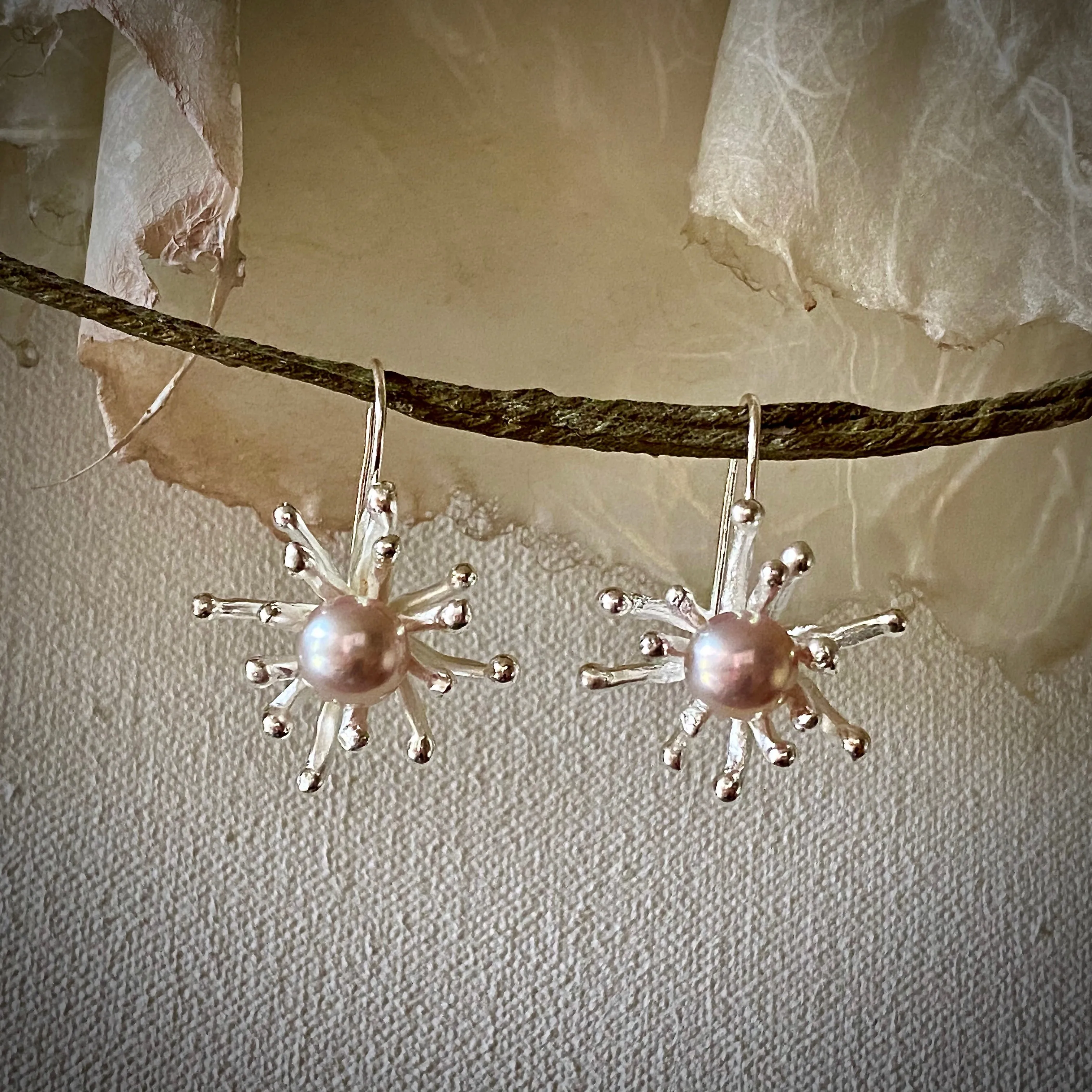 Handcrafted One of a Kind Silver & Cultured Pearl "Flower Pop" Earrings by Arpaia Lang