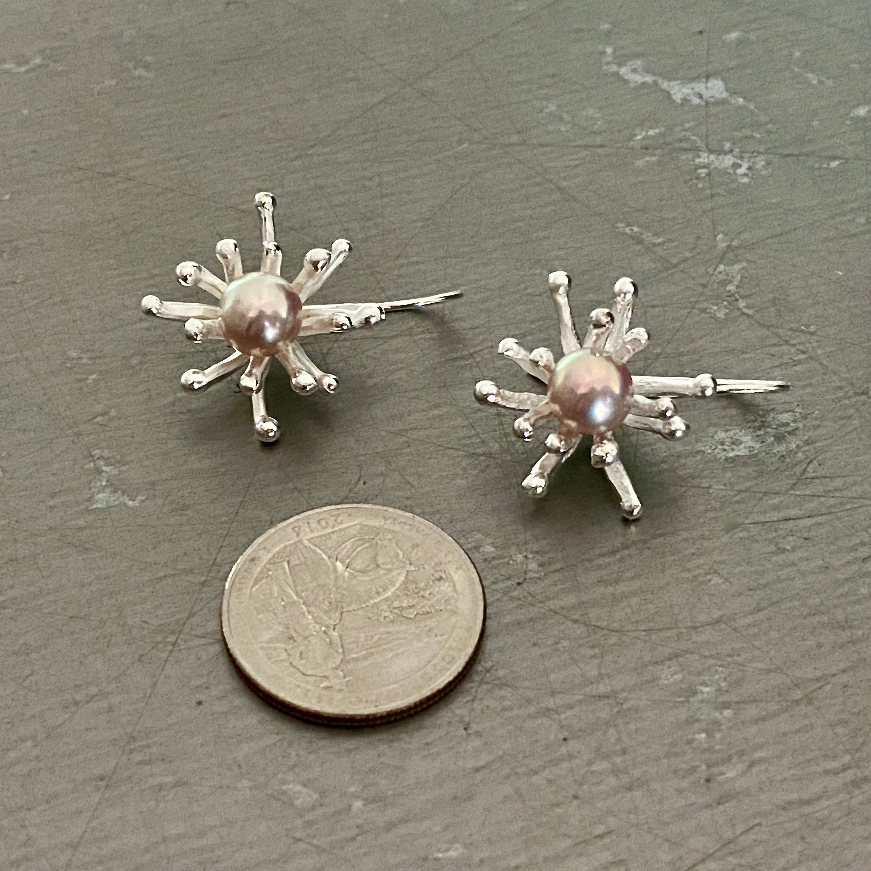 Handcrafted One of a Kind Silver & Cultured Pearl "Flower Pop" Earrings by Arpaia Lang