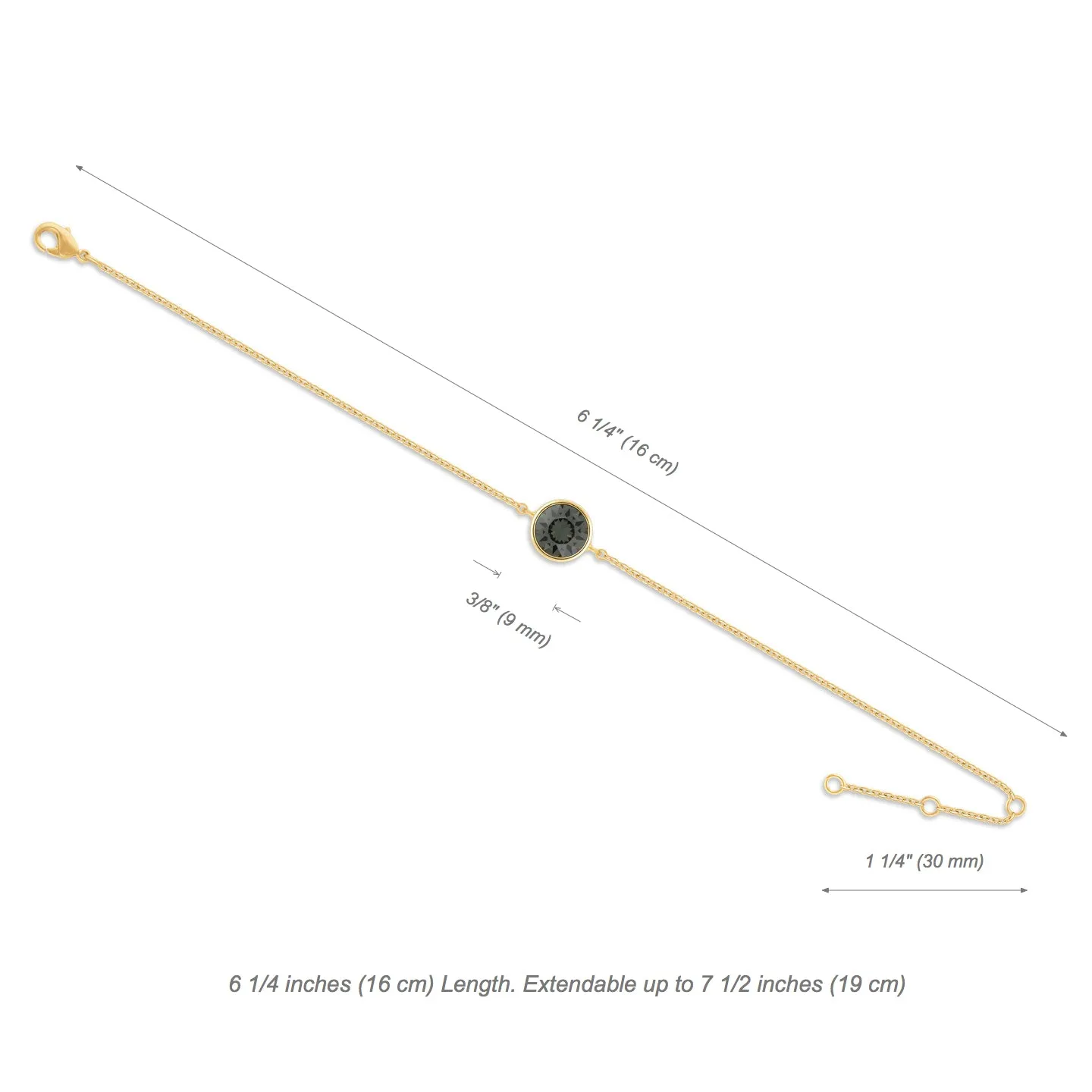 Harley Chain Bracelet with Black Diamond Round Crystals from Swarovski Gold Plated