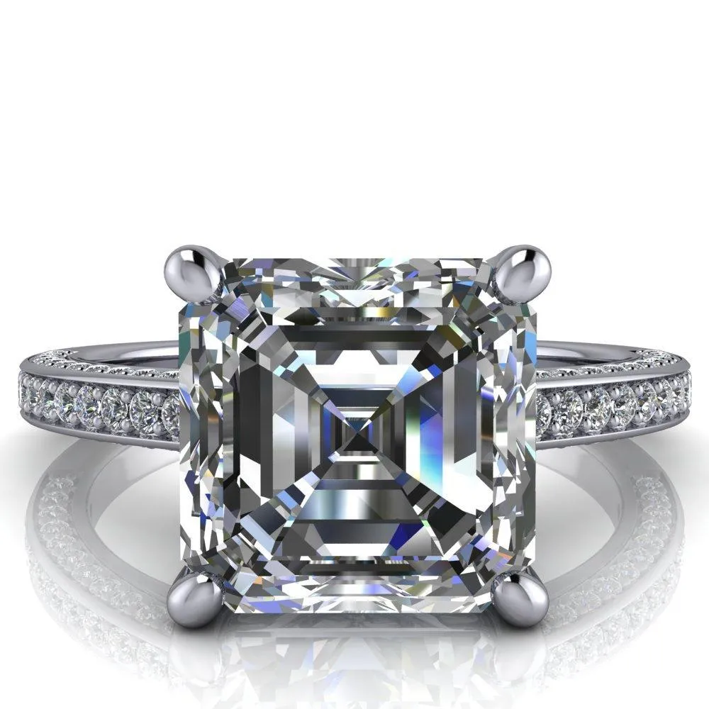 Harmon Asscher Moissanite 4 Prong Diamond Shank Engagement Ring